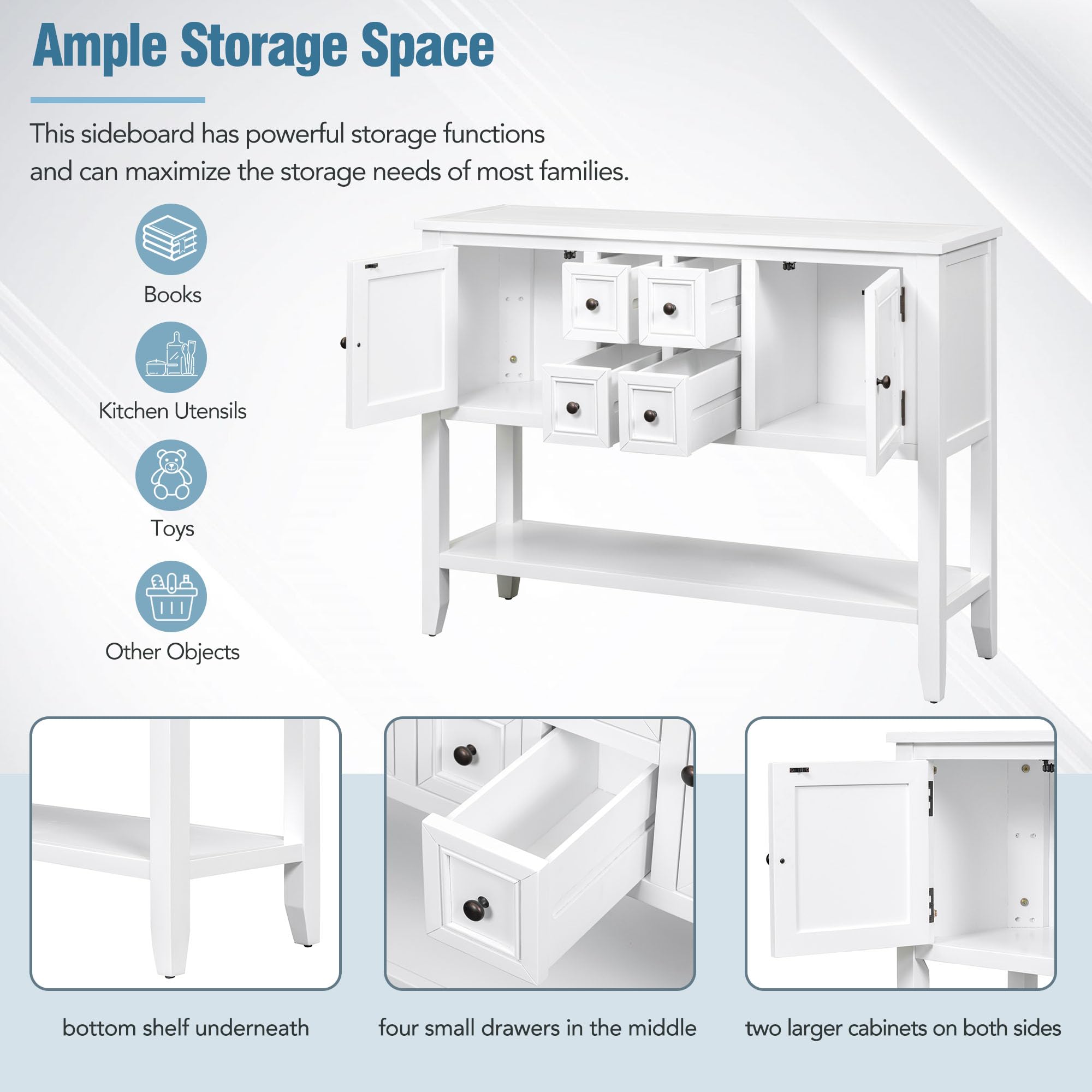 Harper & Bright White Buffet Cabinet - Kitchen Storage Sideboard with Drawers & Cabinets for Dining Room