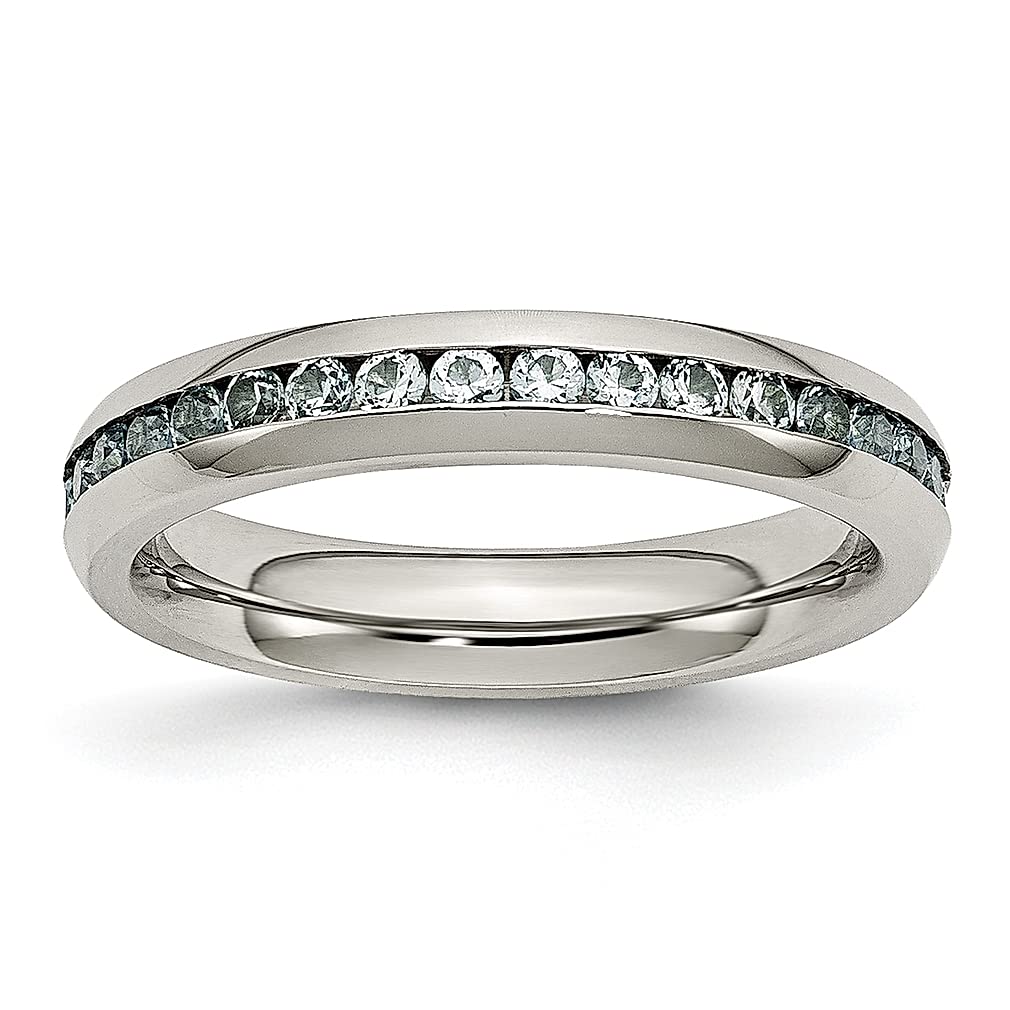 ICE CARATS 4mm March Blue Cubic Zirconia Stainless Steel Band Ring - Women's Birthstone Fashion Jewelry | Perfect Gift for Her, Anniversary, Birthday & Special Occasions