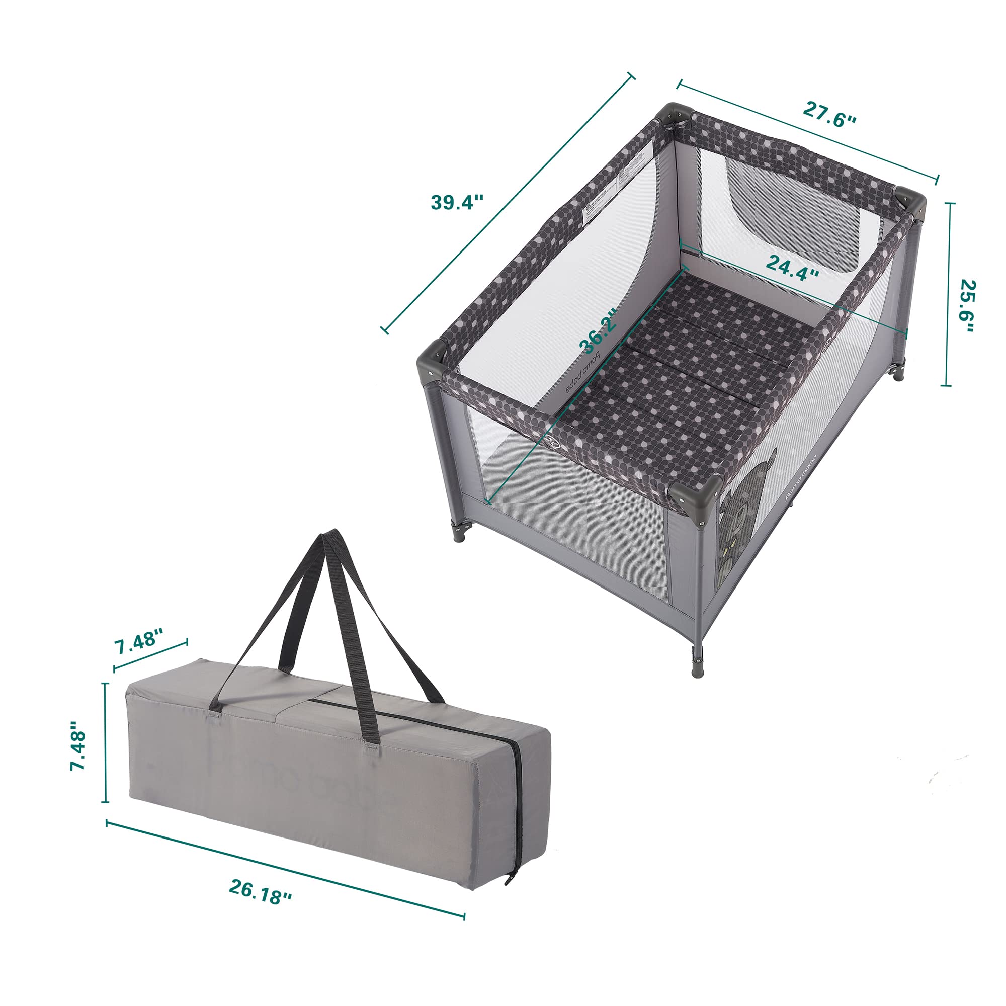 Pamo Babe Portable Baby Crib Playpen with Mattress & Storage Bag - Lightweight Foldable Travel Crib for Newborns & Toddlers - Perfect for Home, Travel, and Outdoor Use