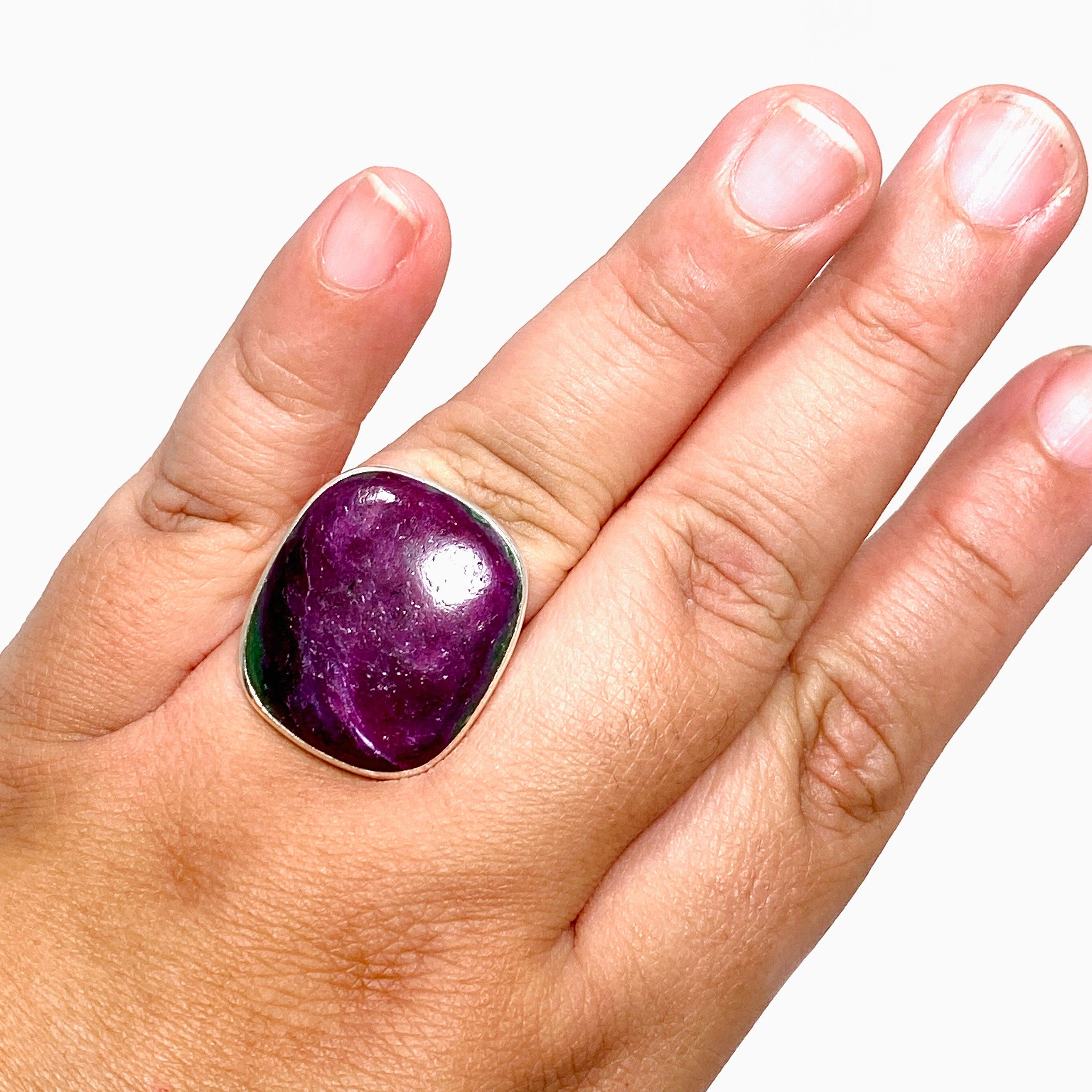 Natural Ruby in Zoisite Sterling Silver Rectangle Ring - Size 11 for Women | Elegant Gemstone Jewelry Gift for Birthday, Anniversary & Special Occasions