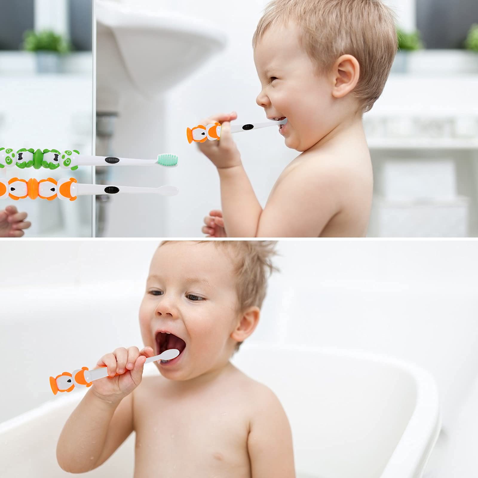 6 Pack Kids Toothbrushes with Soft Bristles & Suction Cup - Cute Bear Panda Design for Boys & Girls Ages 3+, Includes Travel Covers - Gentle Dental Care for Toddlers & Children - Perfect for Home, School & Travel Use