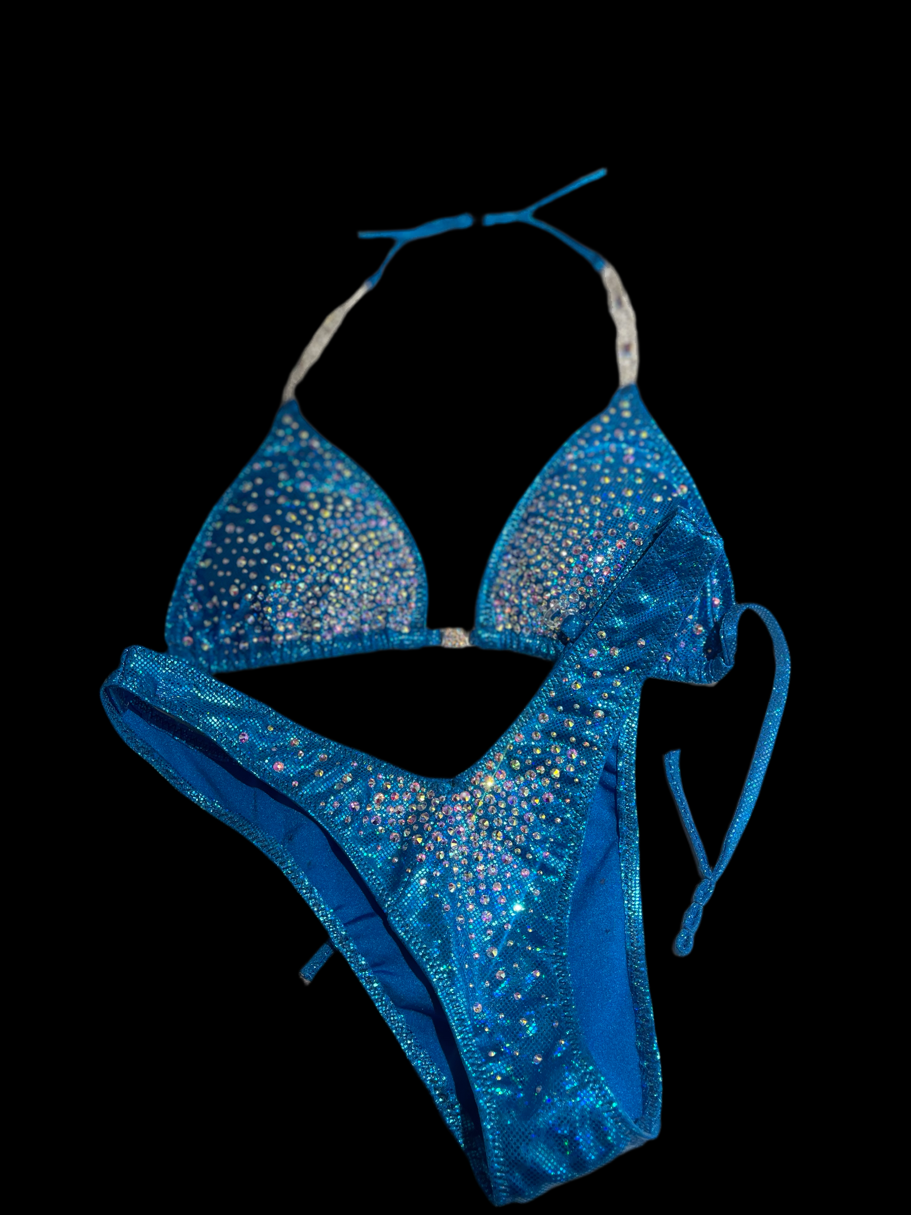 Stunning Turquoise Shattered Glass AB Rhinestone Burst Figure Physique Bodybuilding Posing Suit - Competition, Stage Performance, Fitness Shows