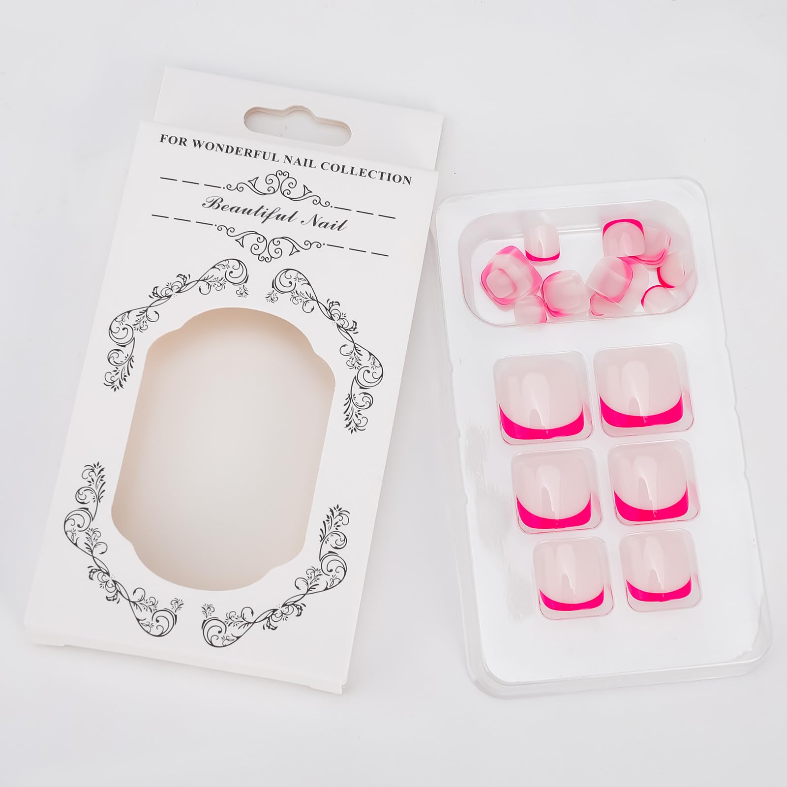 ANYOS Short French Tip Press On Toenails for Women - 24PCS Square Fake Toe Nails with 2 Pack Jelly Stickers & Glue (Hot Pink) - Perfect for Pedicures, Parties, Vacations & Summer Nail Looks