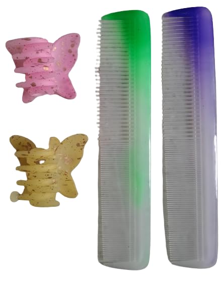 2-Piece Hair Comb Set with 2 Butterfly Hair Clips - Colorful Kanghi Combs & Hair Accessories for Women & Girls - Perfect for Styling, Parties & Everyday Use