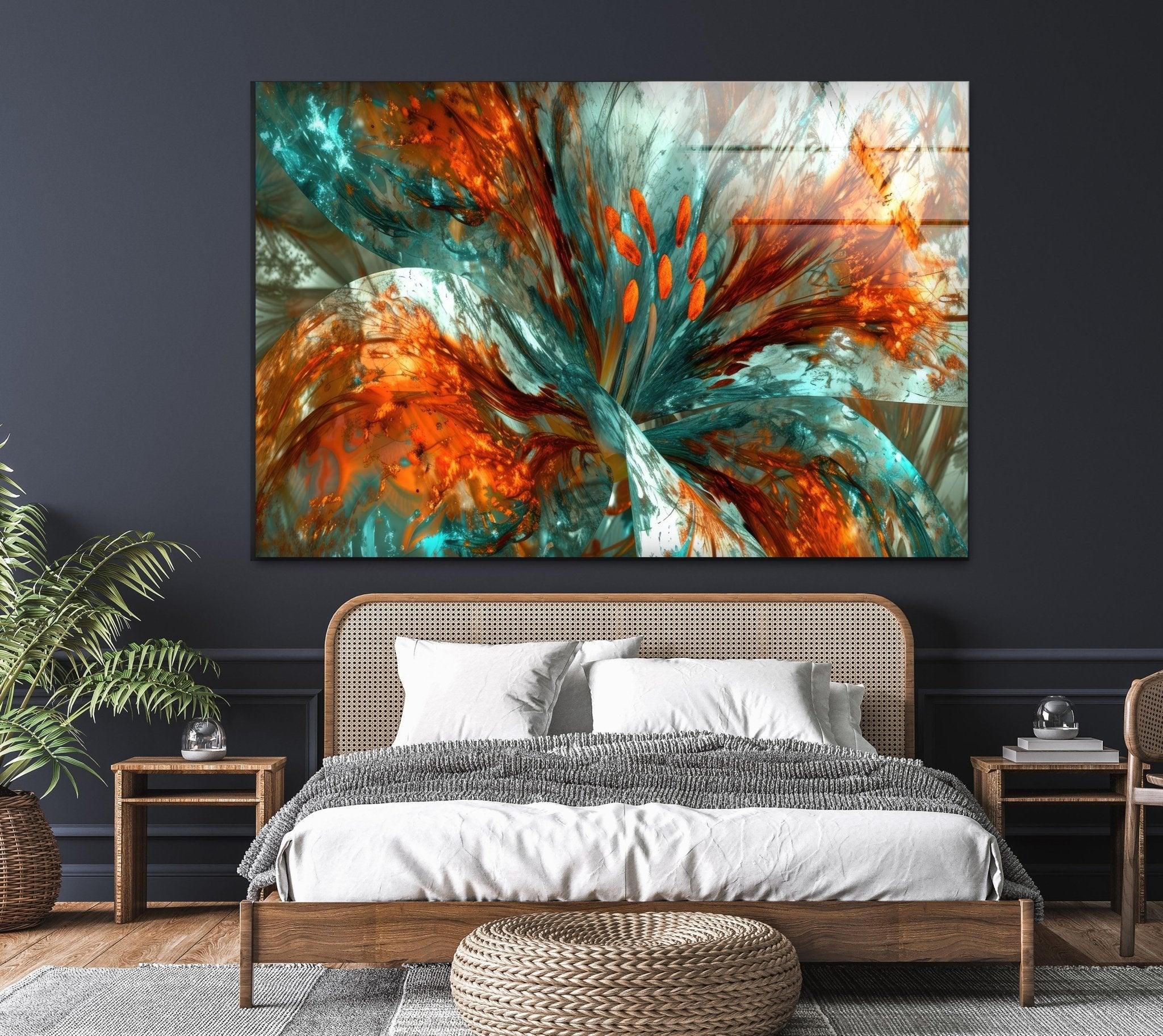 Abstract Floral Painting Glass Wall Art - Modern Home Decor for Living Room, Bedroom & Office - Elegant Handmade Glass Artwork for Interior Design