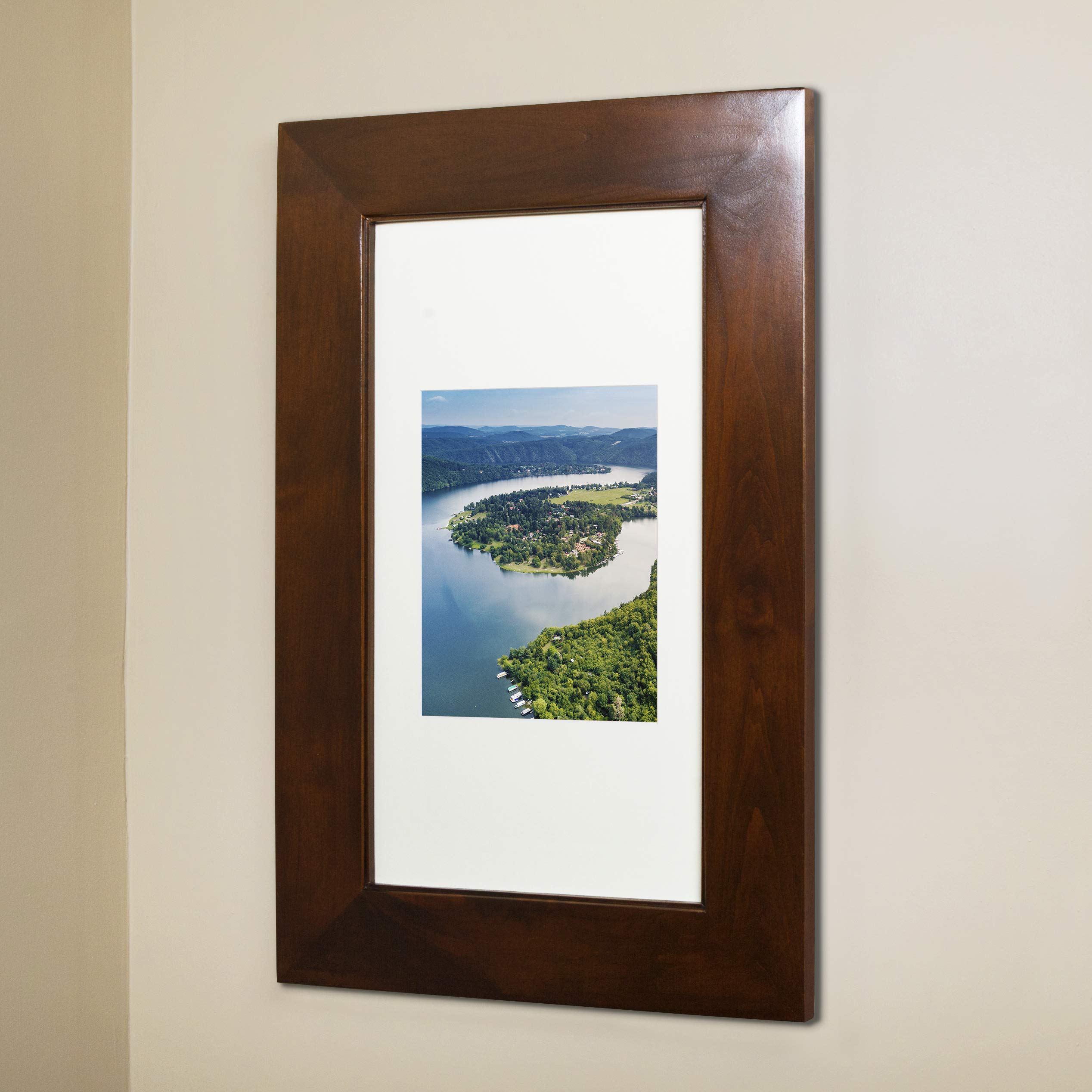Fox Hollow Furnishings 14x24 Recessed Medicine Cabinet - Solid Wood Bathroom Storage with Adjustable Shelves | Hidden Picture Frame Design (No Mirror) | Made in USA | Caramel Finish | Perfect for Small Bathrooms & Powder Rooms