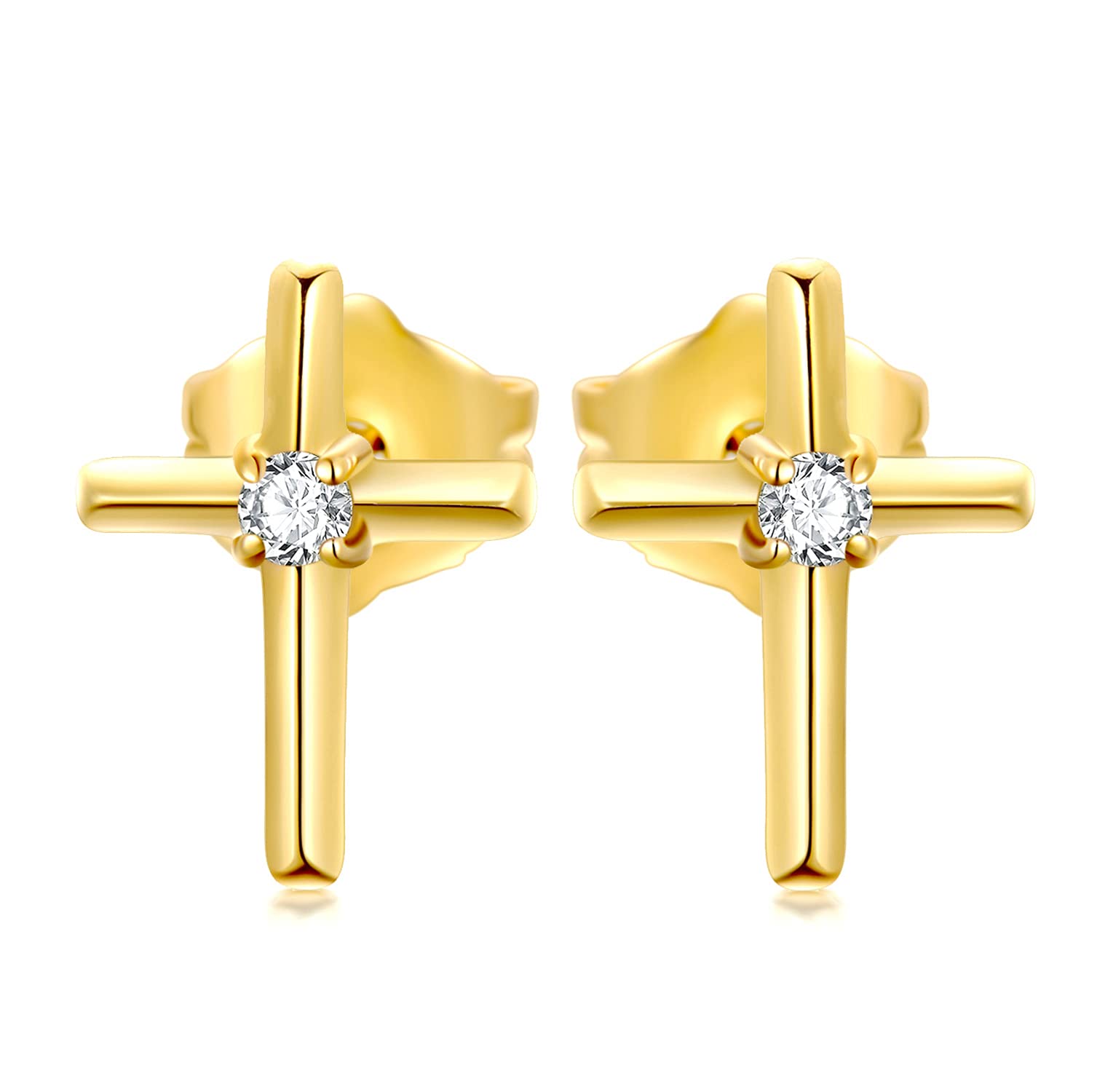 14K Gold Small Cross Stud Earrings for Women - Real 14 Carat Gold Religious Jewelry - Confirmation Gifts for Teen Girls - Perfect for Church, Weddings & Everyday Wear