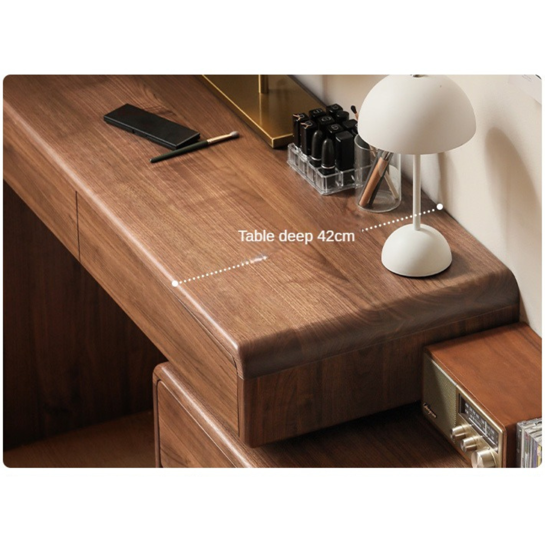 Solid Black Walnut Wood Dressing Table with Drawers - Elegant Vanity Desk for Bedroom, Makeup & Jewelry Storage