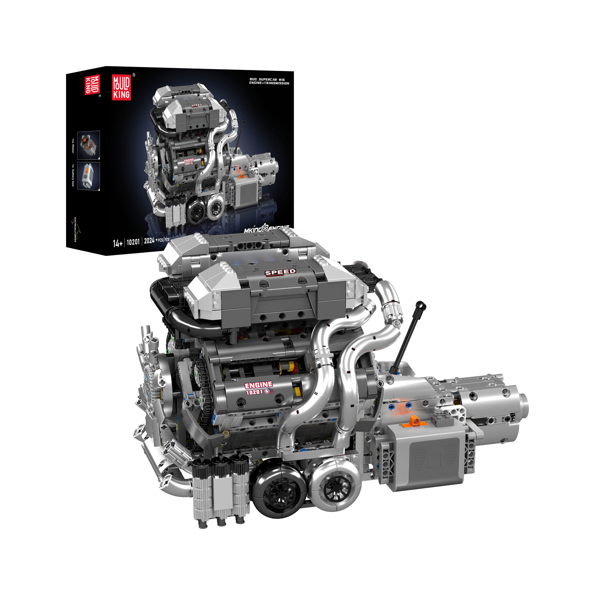 Mould King 10201 Motorized Hypercar W16 Engine & Gearbox Building Set - 2,024 Piece Model Car Kit for Adults & Teens | Perfect for STEM Learning, Car Enthusiasts & Collectors | Build & Display Your Dream Supercar