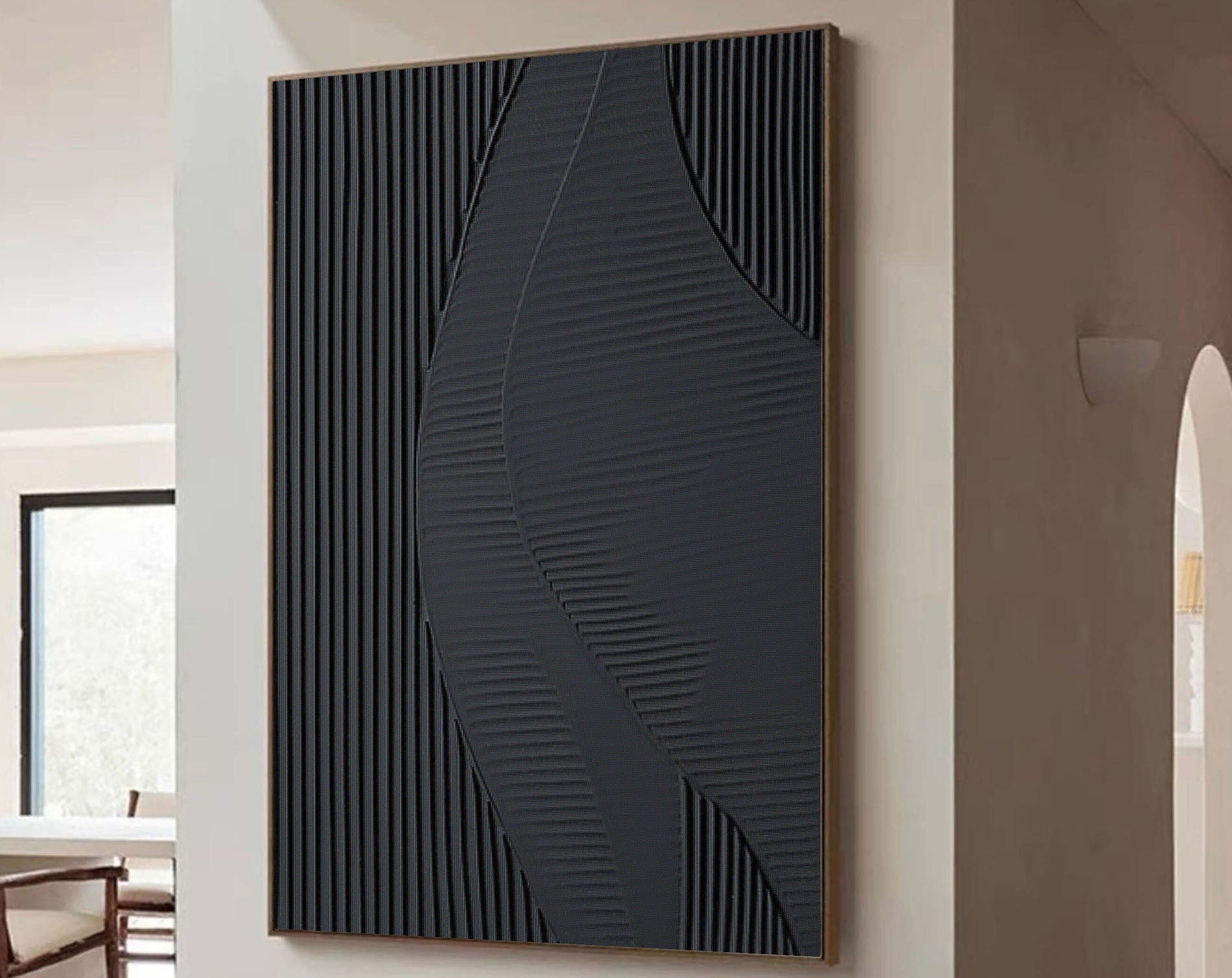 Black Plaster Art Minimalist Textured Painting - Modern Abstract Wall Decor for Living Room, Bedroom & Office | #MZ035