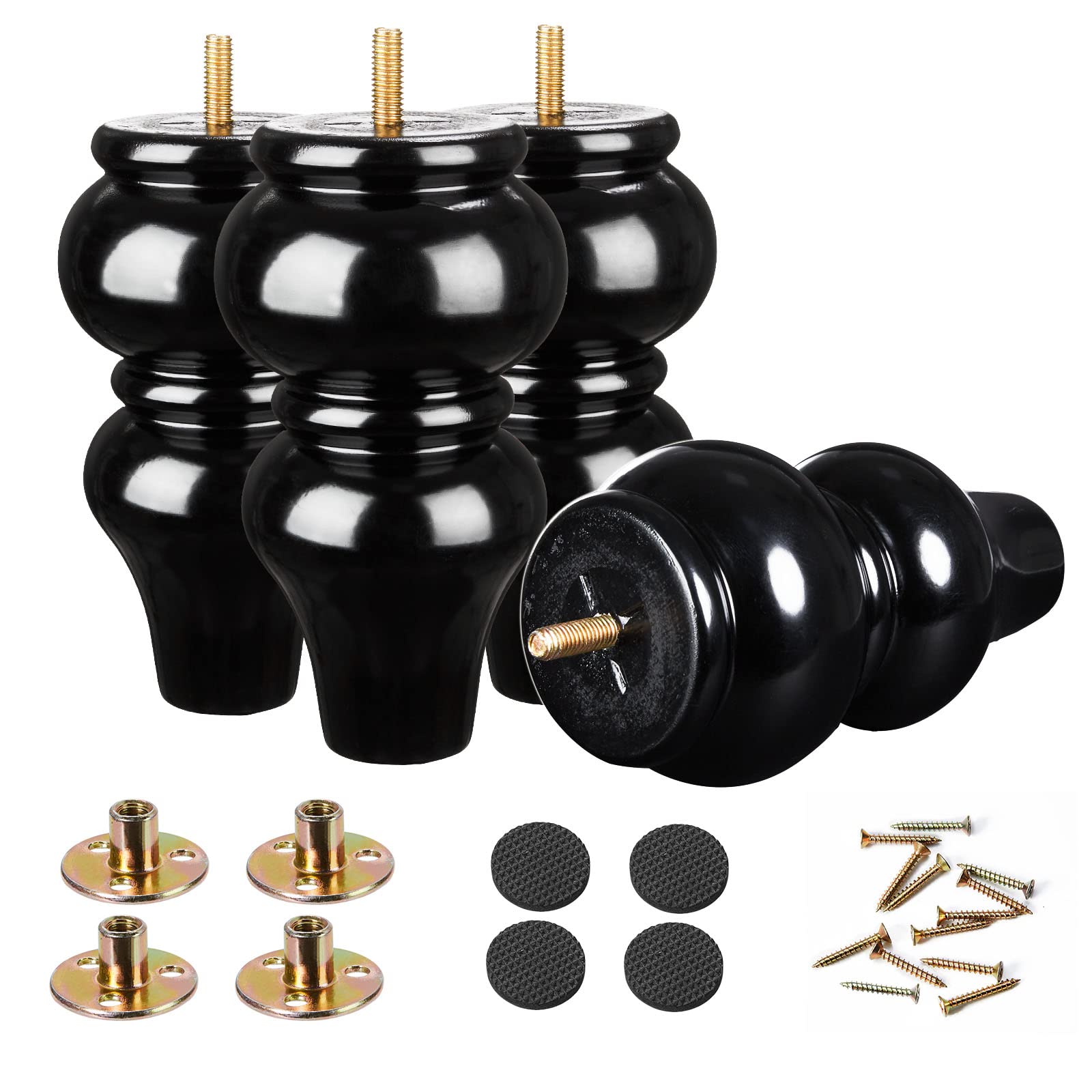 4 Pack Wooden Sofa Legs - Round Mid Century Modern Furniture Legs in Espresso & Black (6 Inch) - Replacement Couch, Dresser, Sideboard, Recliner & Chair Legs - Perfect for Living Room, Bedroom & Office Furniture Upgrade
