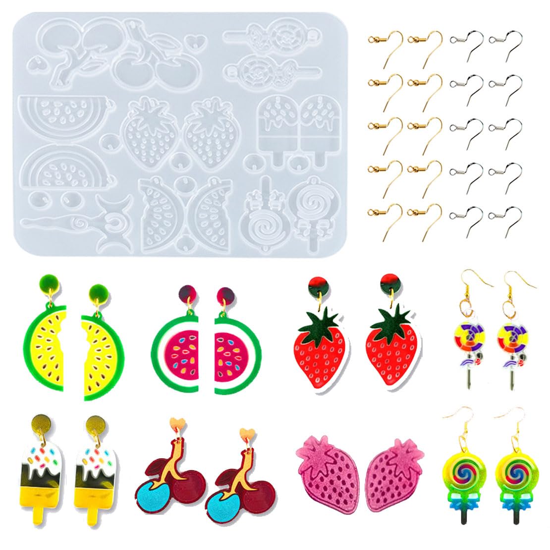 Premium Silicone Resin Jewelry Molds for DIY Earrings, Pendants & Keychains - 20pcs Earring Hooks Included - Crystal Epoxy Casting Molds for Handmade Necklace Charms & DIY Craft Projects - Perfect for Jewelry Making, Gift Crafting & Home Decor