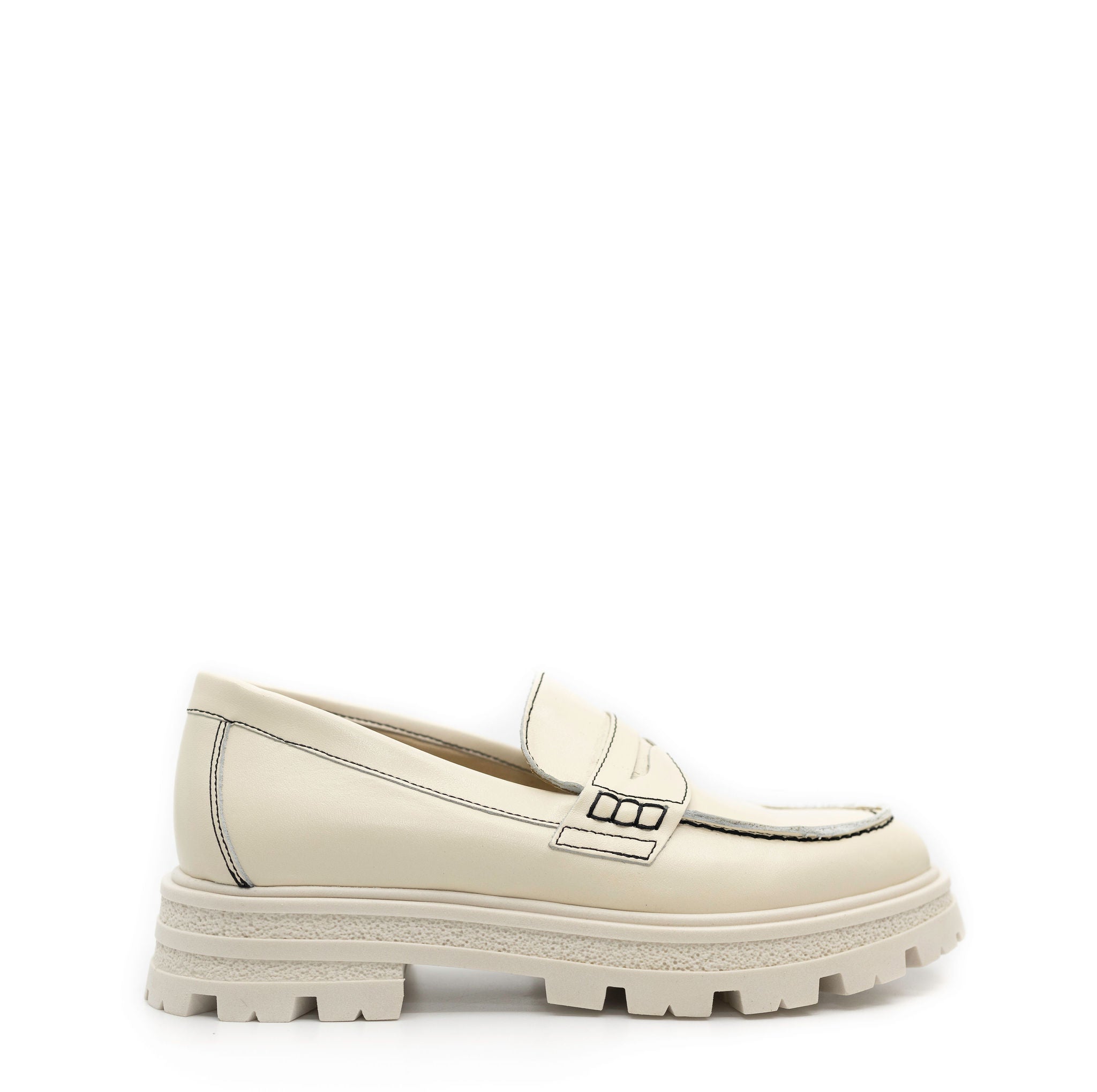 Blublonc Ivory Monochromatic Chunky Penny Loafers for Women - Comfortable Slip-On Casual Shoes for Work, Office & Everyday Wear