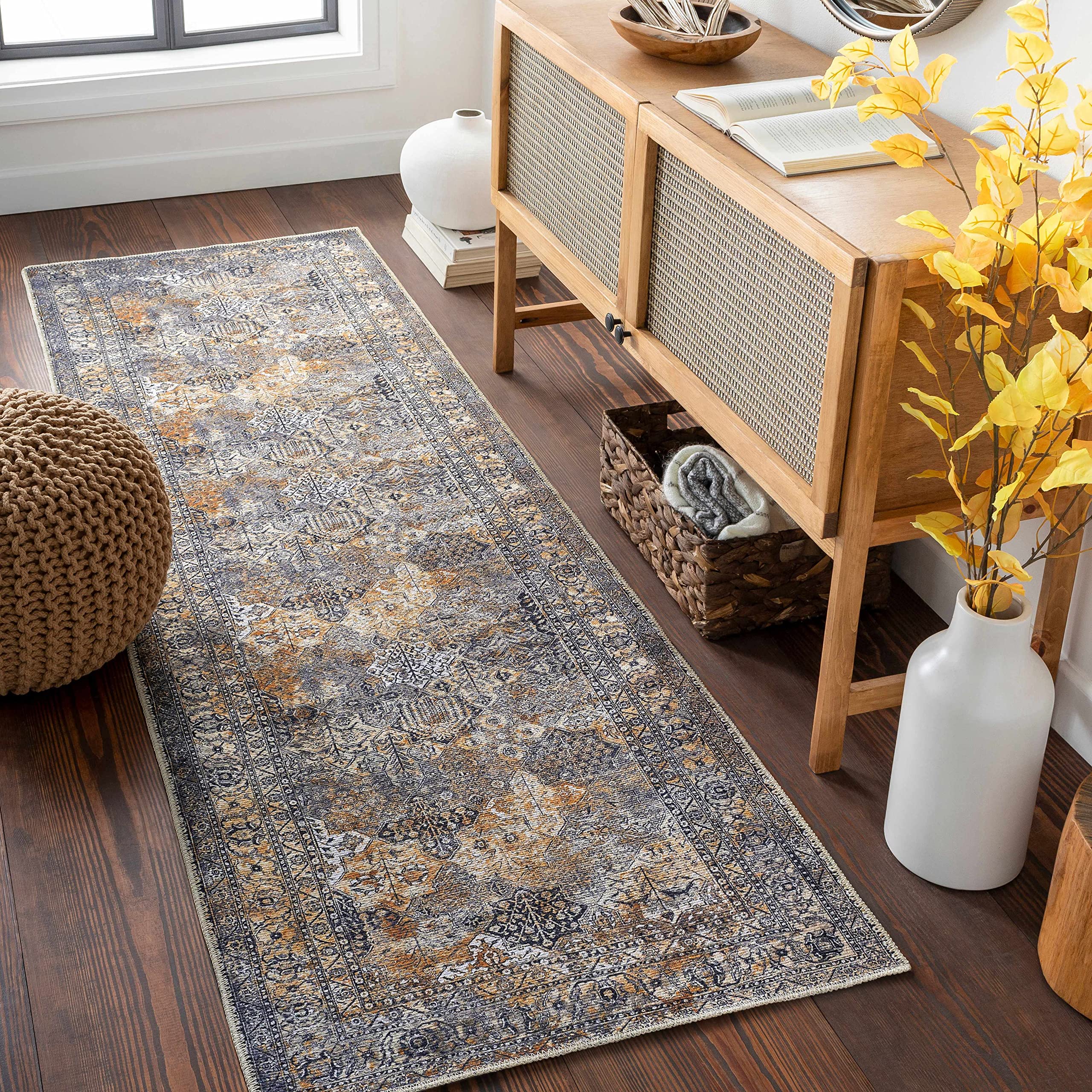 Hauteloom Dagatan Machine Washable Area Rug for Living Room & Bedroom - Soft & Durable - Black, Brown, Gray - 7'10