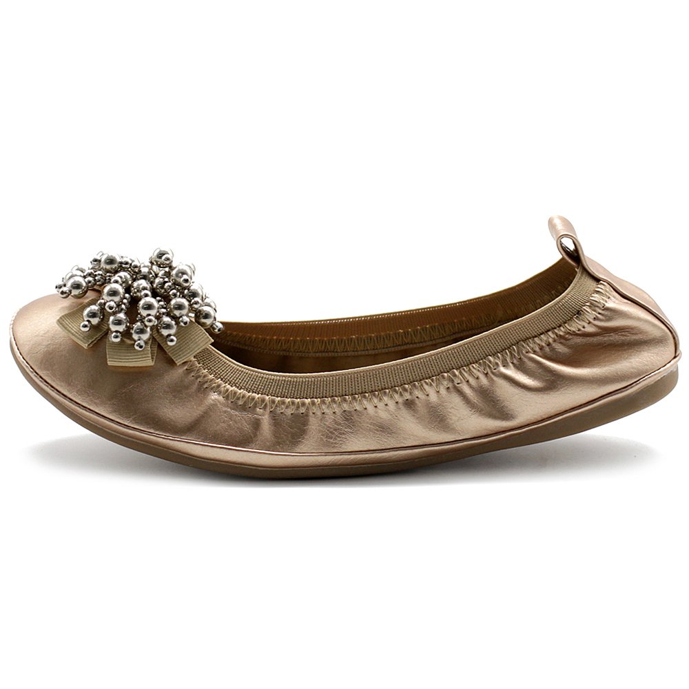 Ollio Women's Ballet Flats - Soft Comfortable Dance Shoes with Silver Bead Accent for Ballet, Dance Class, Wedding, and Casual Wear