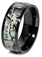 2-Piece Camo Wedding Rings Set for Couples - Solitaire Stainless Steel Engagement & Bridal Ring with CZ Stones - Black Camo Design for Outdoor Weddings, Proposals & Anniversary Gifts