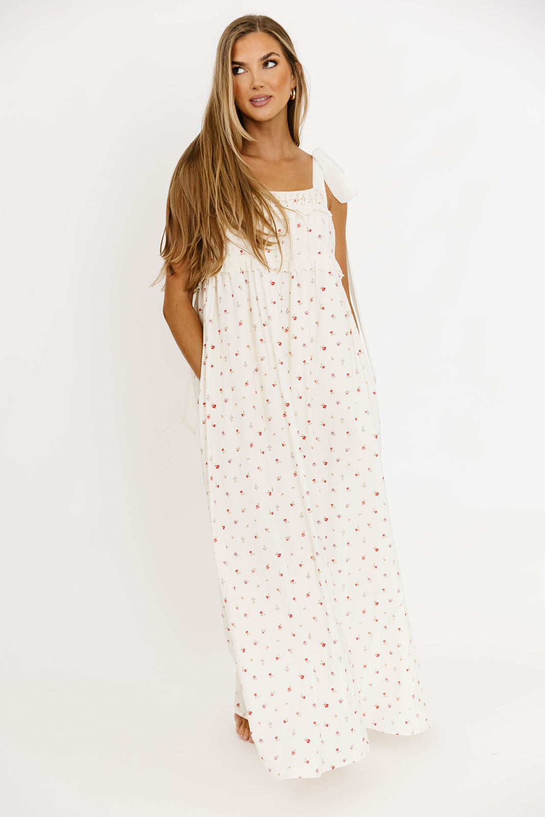 Ellery Women's Floral Maxi Dress with Bow Straps - Bump Friendly Maternity Dress for Pregnancy, Nursing & Postpartum - Perfect for Baby Showers, Weddings & Summer Vacations