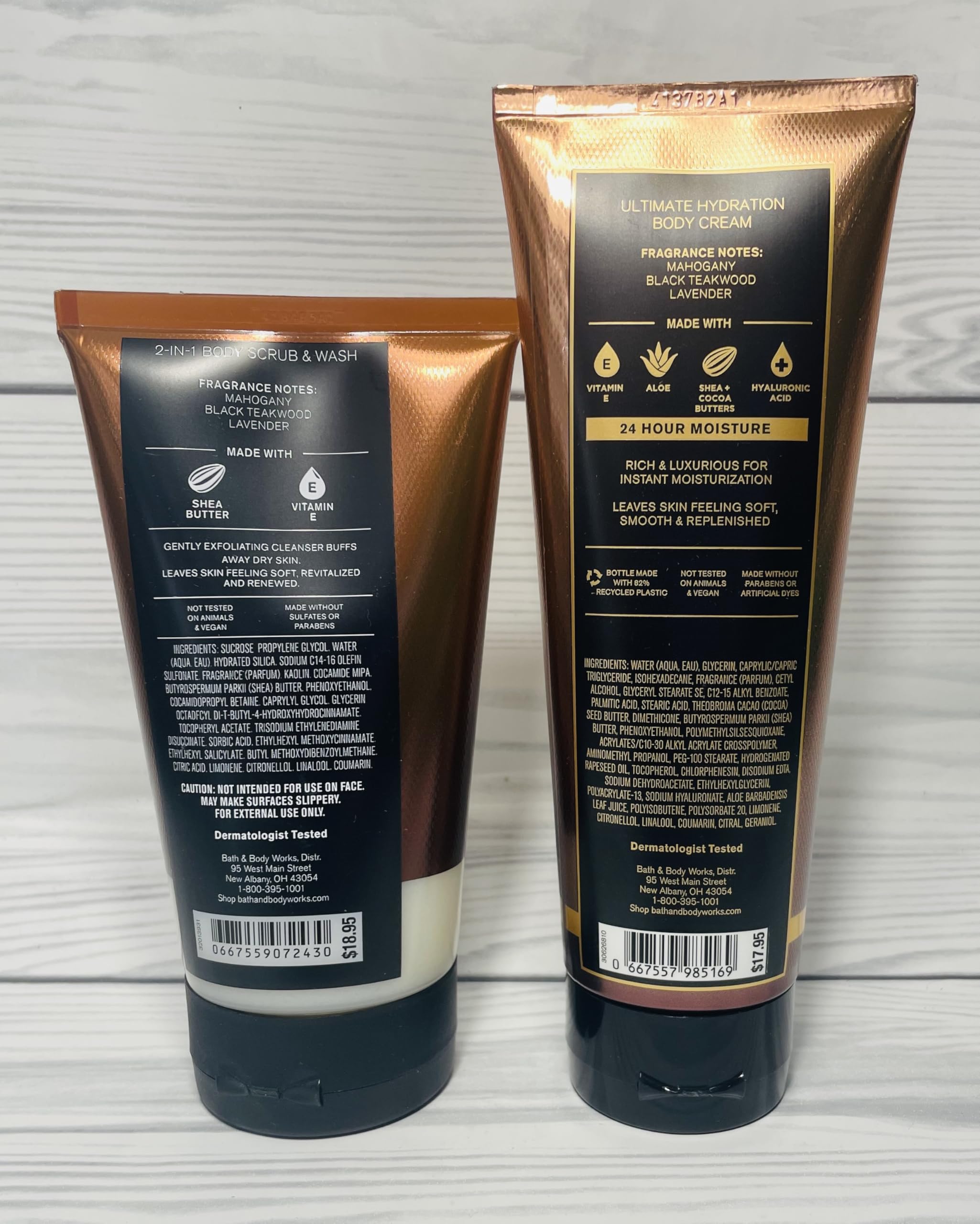 Bath & Body Works Men's Mahogany Teakwood Hydrating Body Cream & Exfoliating Scrub Set - Moisturizing & Smoothing for Dry Skin - Perfect for Daily Skincare Routine & Post-Shave Care