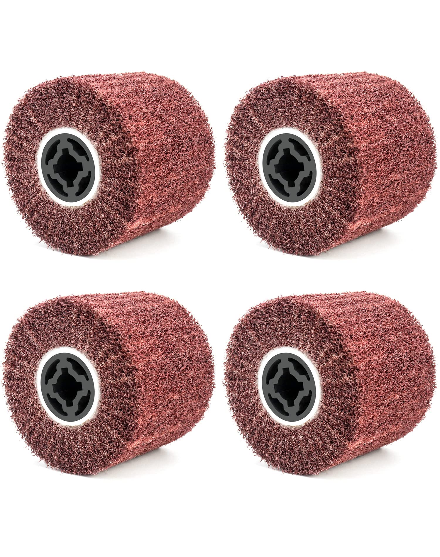 QWORK 60 Grit Non-Woven Abrasive Flap Wheels 4 Pack - Heavy Duty Polishing & Burnishing Tools for Stainless Steel, Metal Finishing, Wire Drawing - Achieve Smooth Mirror Finish - Perfect for Automotive, Jewelry & DIY Metal Projects
