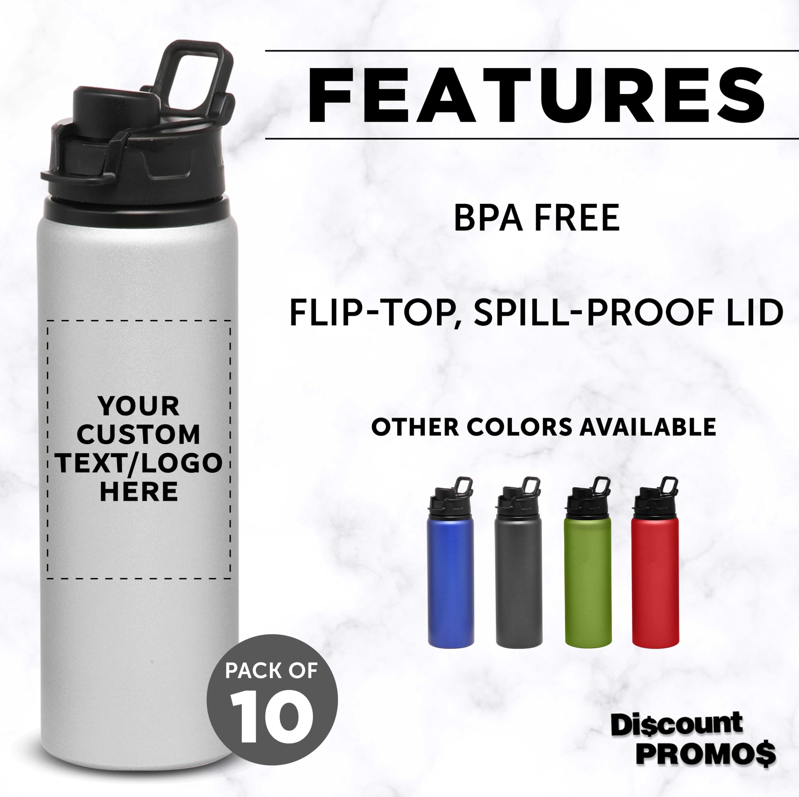 Custom 25 oz Aluminum Water Bottles with Snap Lids - Bulk Pack of 10 Personalized Reusable Sport Bottles - Ideal for Gym, Hiking, Cycling & School - Eco-Friendly Silver Water Bottles for Workouts, Outdoor Adventures & Daily Hydration