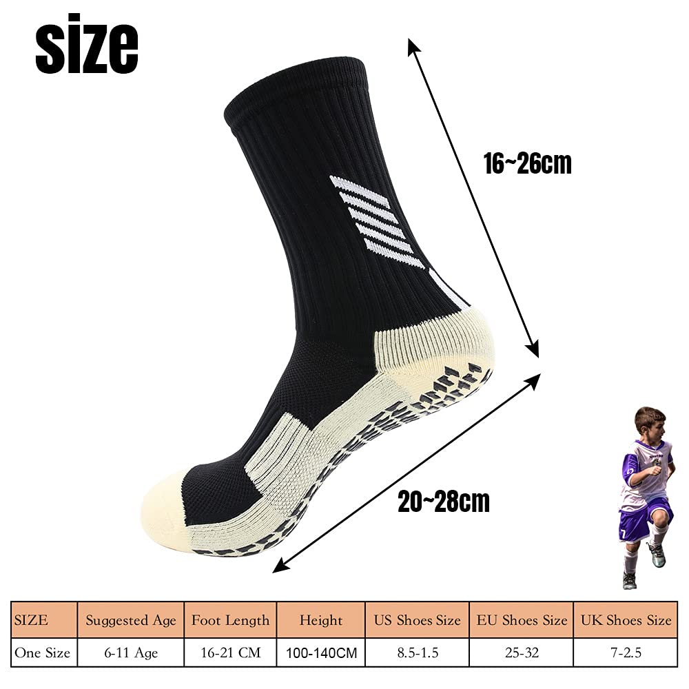Anti-Slip Kids Football Socks for Boys & Girls Ages 6-11 - Non-Slip Sports Socks for Soccer, Running & Playtime Activities