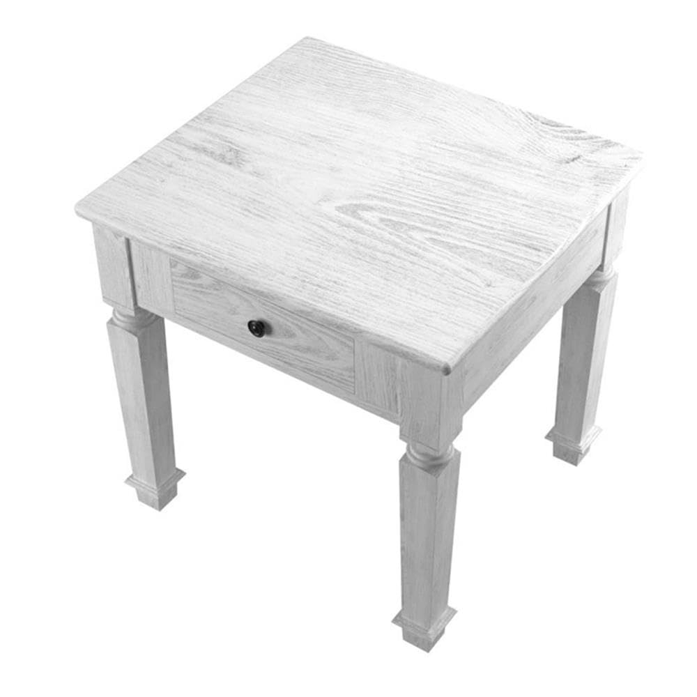 BOWERY HILL Farmhouse Wood 1-Drawer End Table in Antique White - Rustic Nightstand for Bedroom, Living Room & Office - Side Table with Storage for Home Decor