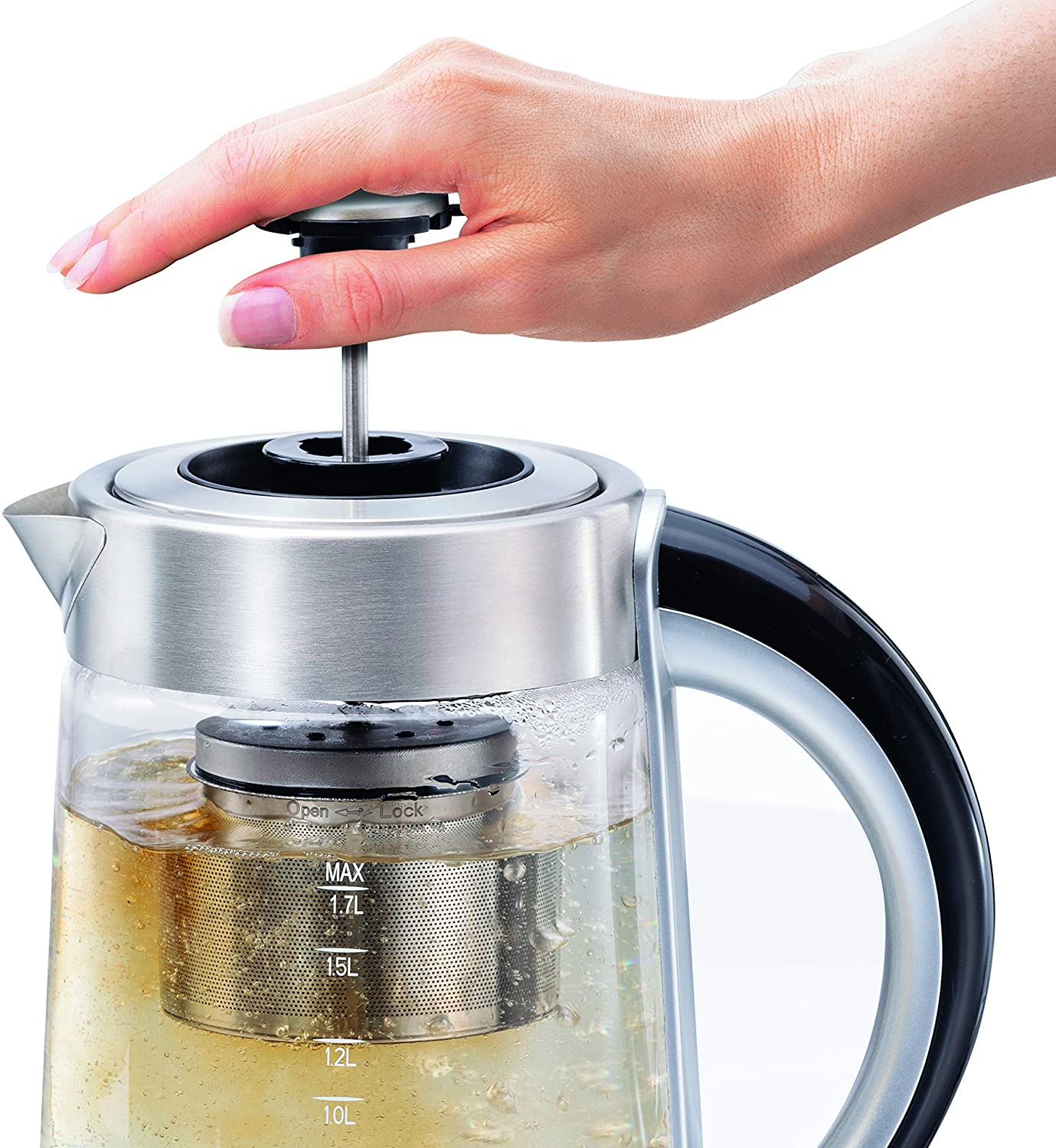 Hamilton Beach 40868C Glass Electric Kettle with Removable Tea Infuser - Perfect for Home, Office & Tea Lovers - Fast Boiling & Easy Clean