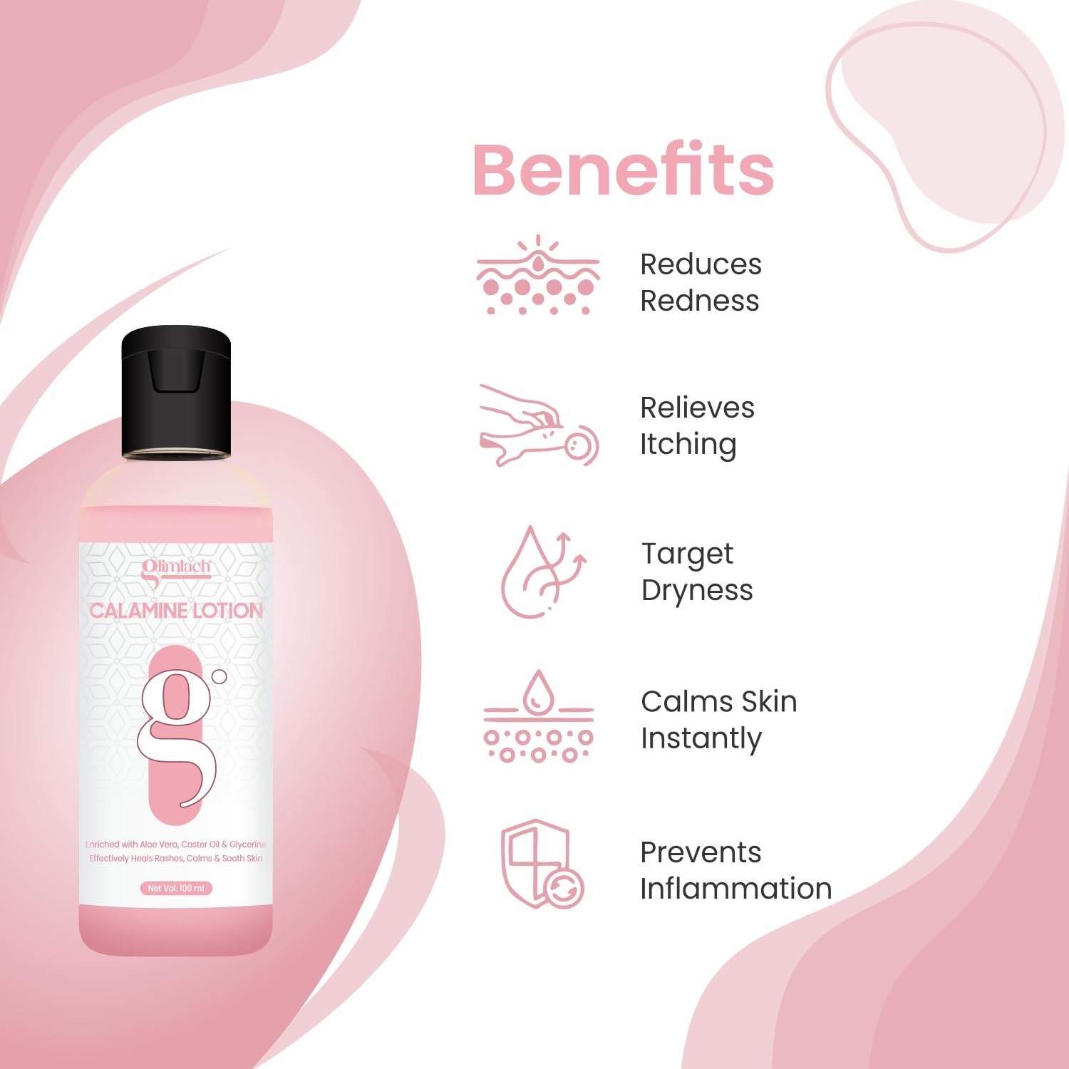 GLIMLACH Calamine Face Lotion for Oily & Combination Skin - Oil Control & Balance - 100ml - Gentle Daily Moisturizer for Acne-Prone & Sensitive Skin - Perfect for Day & Night Skincare Routine