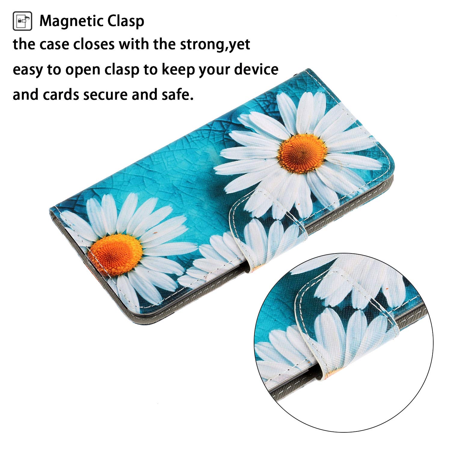 Samsung Galaxy A53 Wallet Case - PU Leather Folio Flip Cover with Credit Card Slots & Kickstand | Magnetic Protection | Daisy Flower Design | Perfect for Work, Travel & Everyday Use