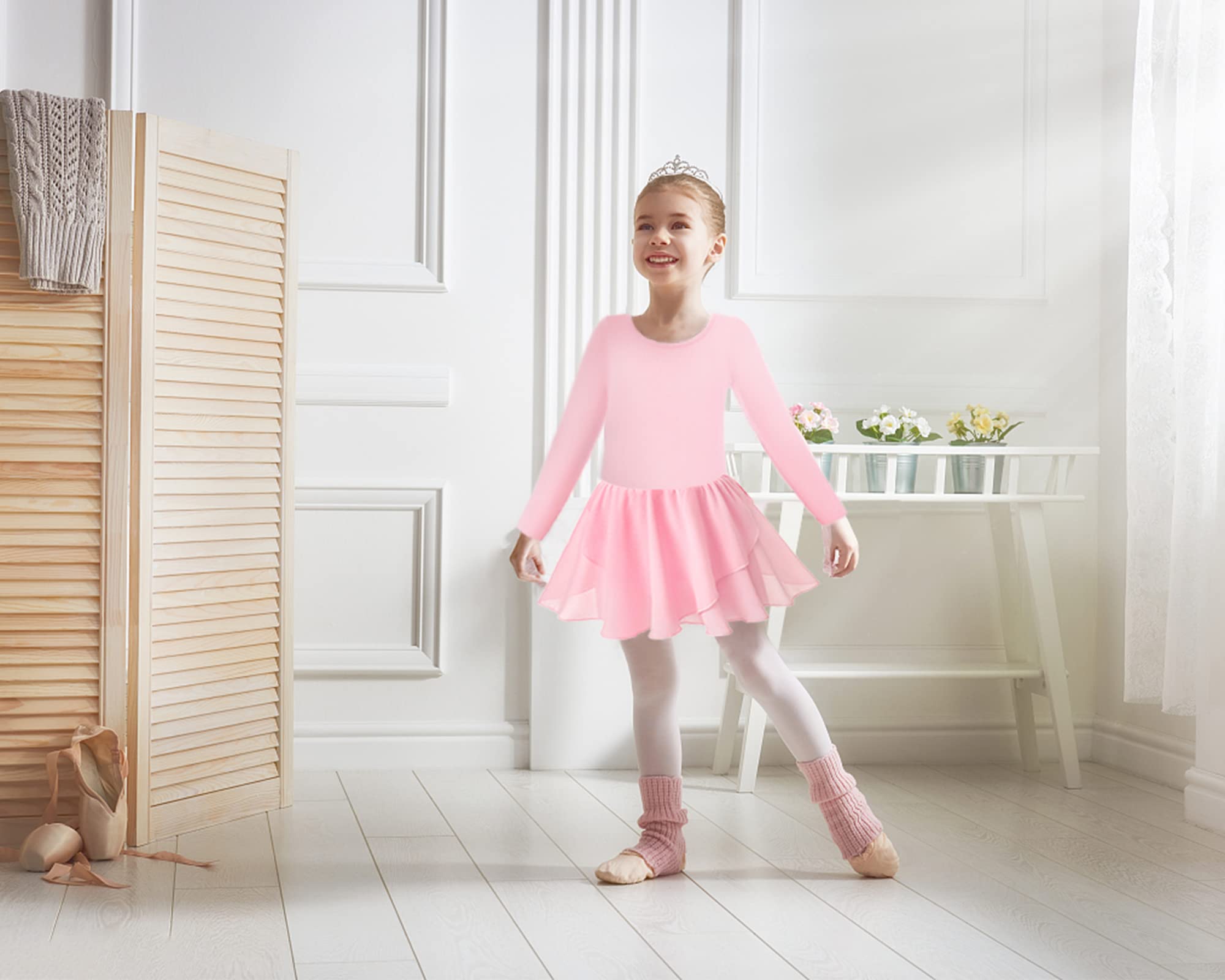 DANSHOW Girls Ballet Dance Leotard with Flutter Sleeves & Petal Skirt - Back Bowknot - Perfect for Ballet Class, Recital, and Dance Performance