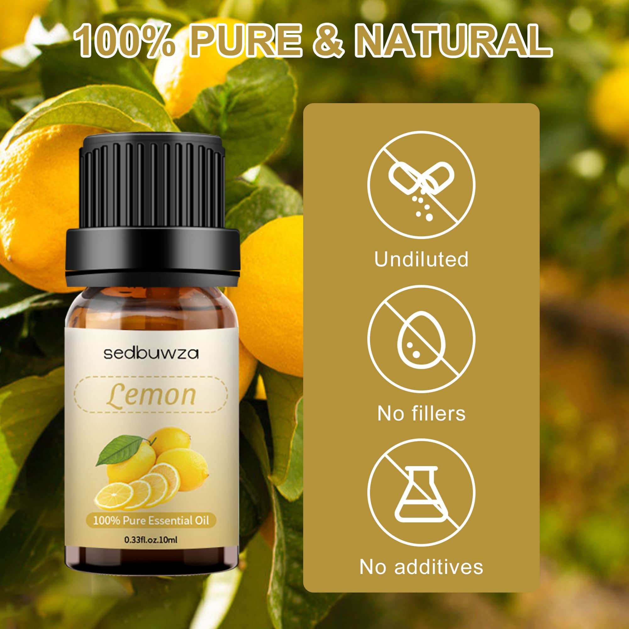 100% Pure Organic Lemon Essential Oil for Aromatherapy - Natural Diffuser, Humidifier, Soap & Candle Making, Perfume - Perfect for Relaxation, Stress Relief & Home Fragrance