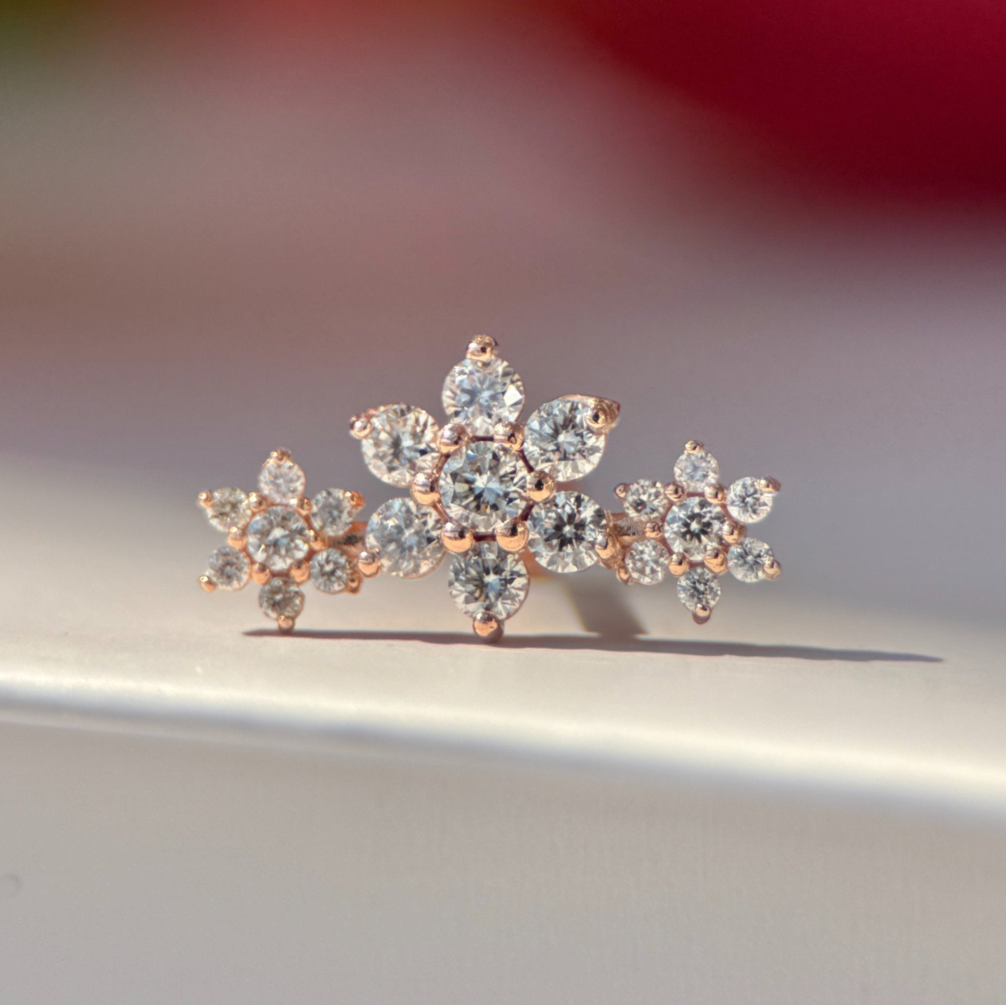 14K White Gold Diamond Three Flower Garland Flat Back Stud Earrings - Elegant Bridal Jewelry for Weddings & Special Occasions