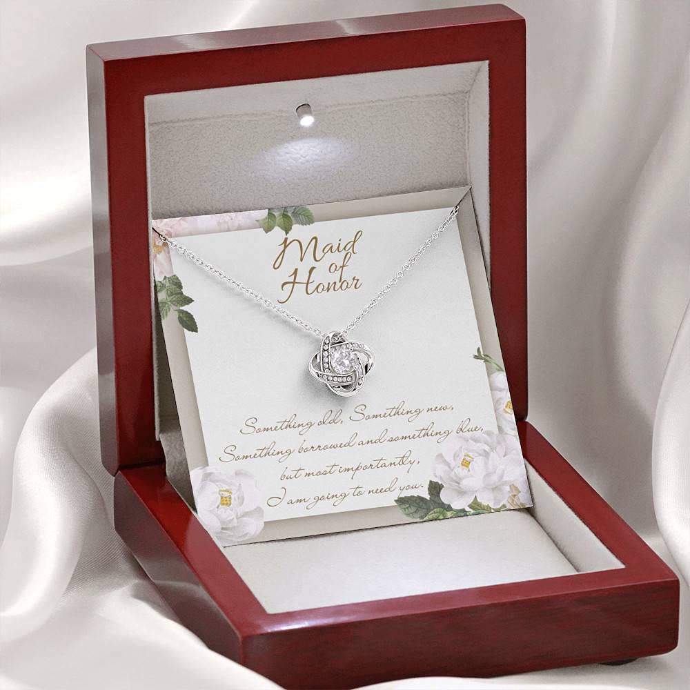 Love Knot Necklace for Maid of Honor Proposal - Wedding Jewelry Gift with Message Card & Gift Box - Perfect for Bridesmaid Proposal, Bachelorette Party & Wedding Day Accessories