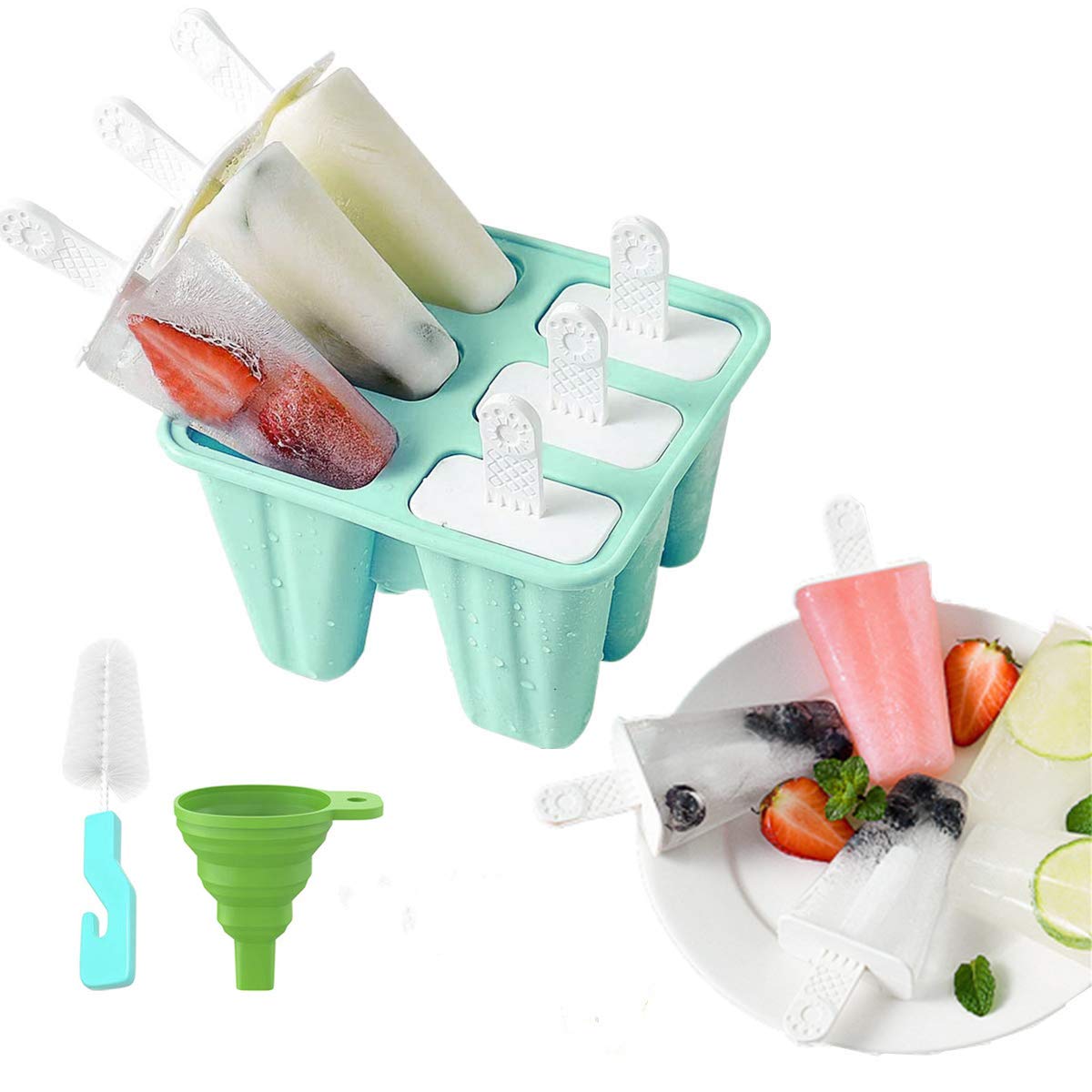 BPA-Free Silicone Popsicle Molds 6-Pack with Funnel & Brush - Perfect for Summer Treats & Kids Snacks