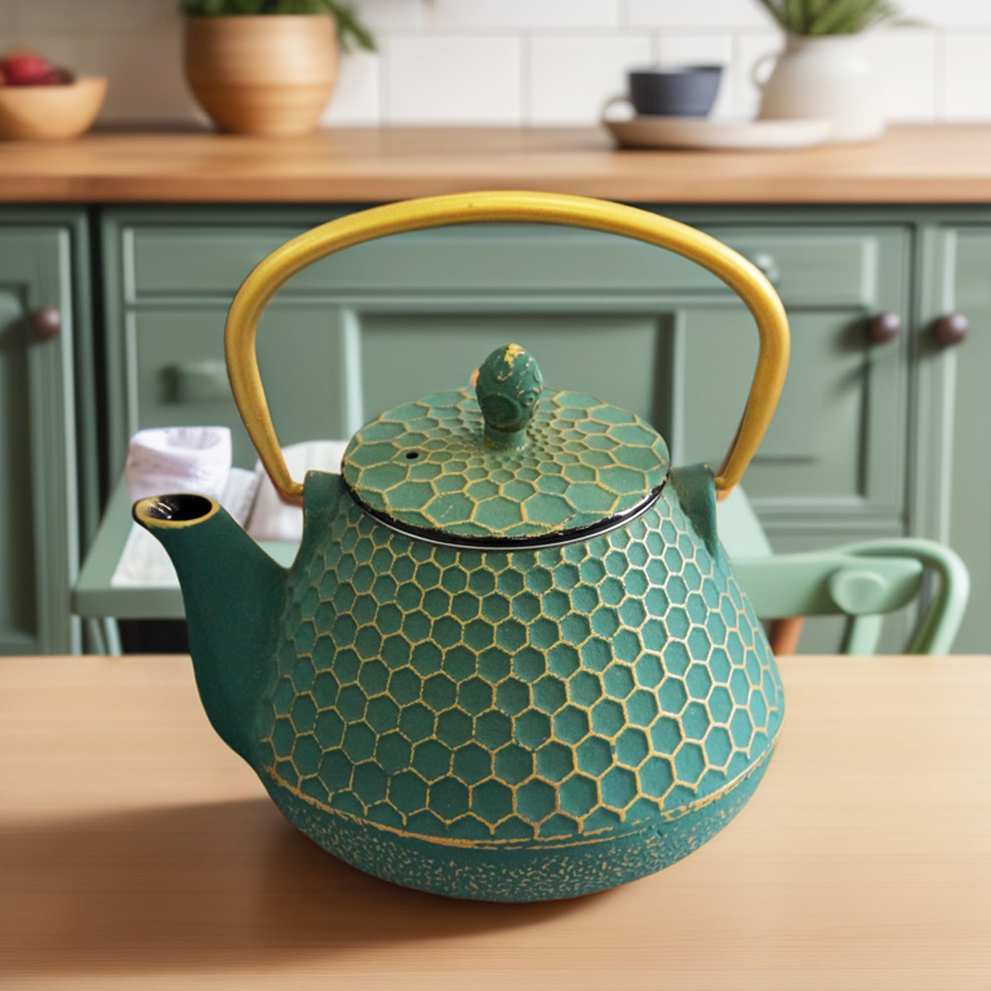 Japanese Cast Iron Tea Kettle with Enameled Interior - 34oz Tetsubin Teapot with Stainless Steel Infuser, Stovetop Safe for Perfect Tea Brewing - Ideal for Home, Office & Traditional Tea Ceremonies