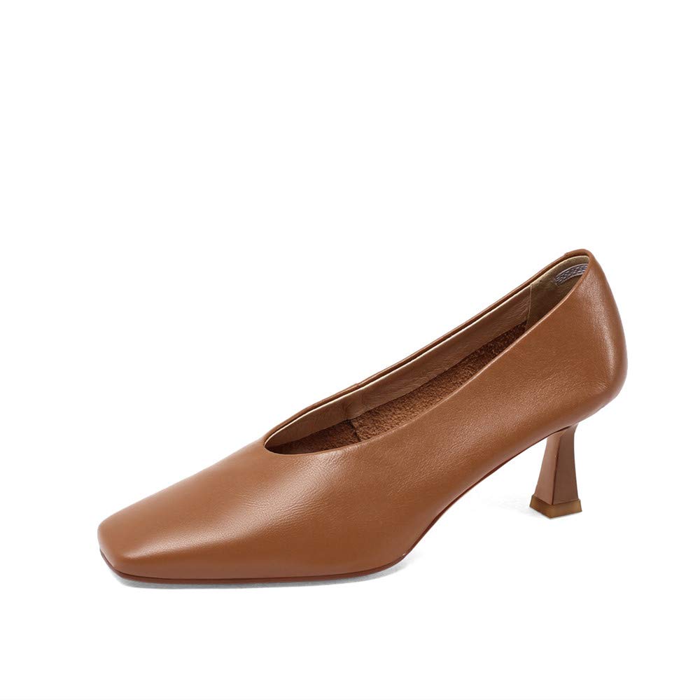 TinaCus Women's Handmade Genuine Leather Square Toe Stiletto Heels - Slip On Mid Heel Pumps for Office, Party & Evening Wear - Comfortable Dress Shoes for Women