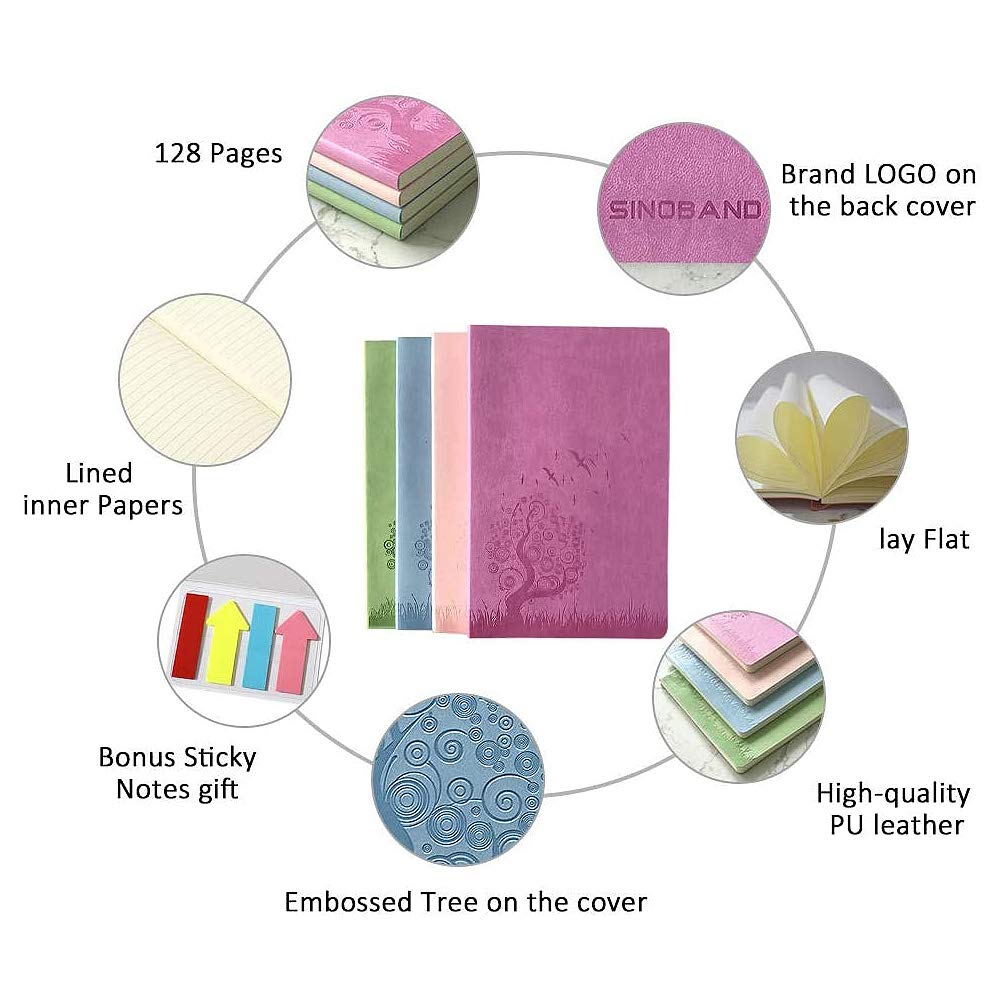 SINOBAND B6 4-Pack Mini PU Leather Notebook Set - Colorful Writing Journal, Travel Diary & Daily Notepad for School, Office & Gift (4 Random Colors) - Perfect for Note Taking, Planning & Creative Writing