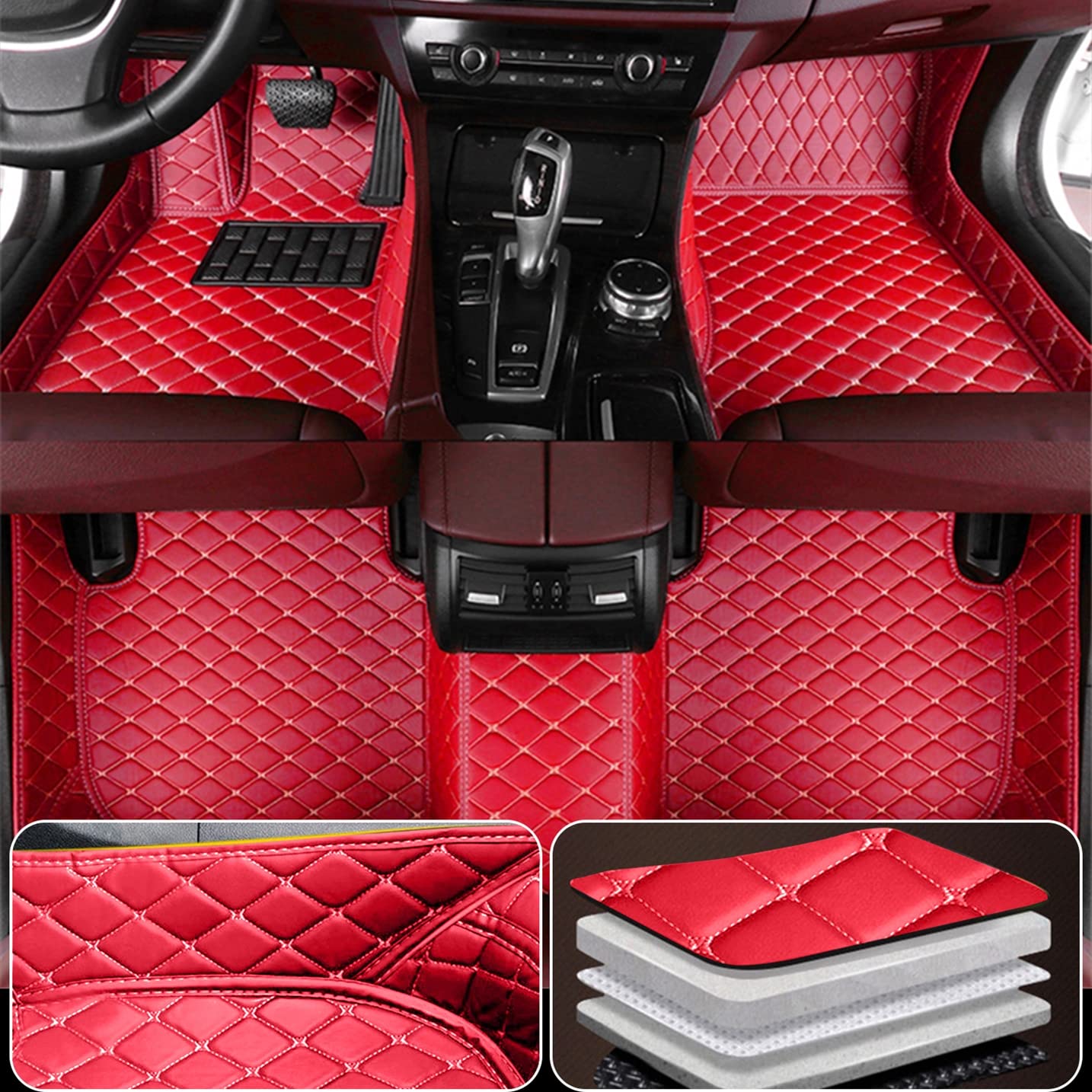 Premium All-Weather Floor Mats for Lexus RX350L 7-Seater (2018-2020) - Full Coverage, Non-Slip Leather Car Mats in Red - Perfect for Daily Commutes, Road Trips & Family Protection