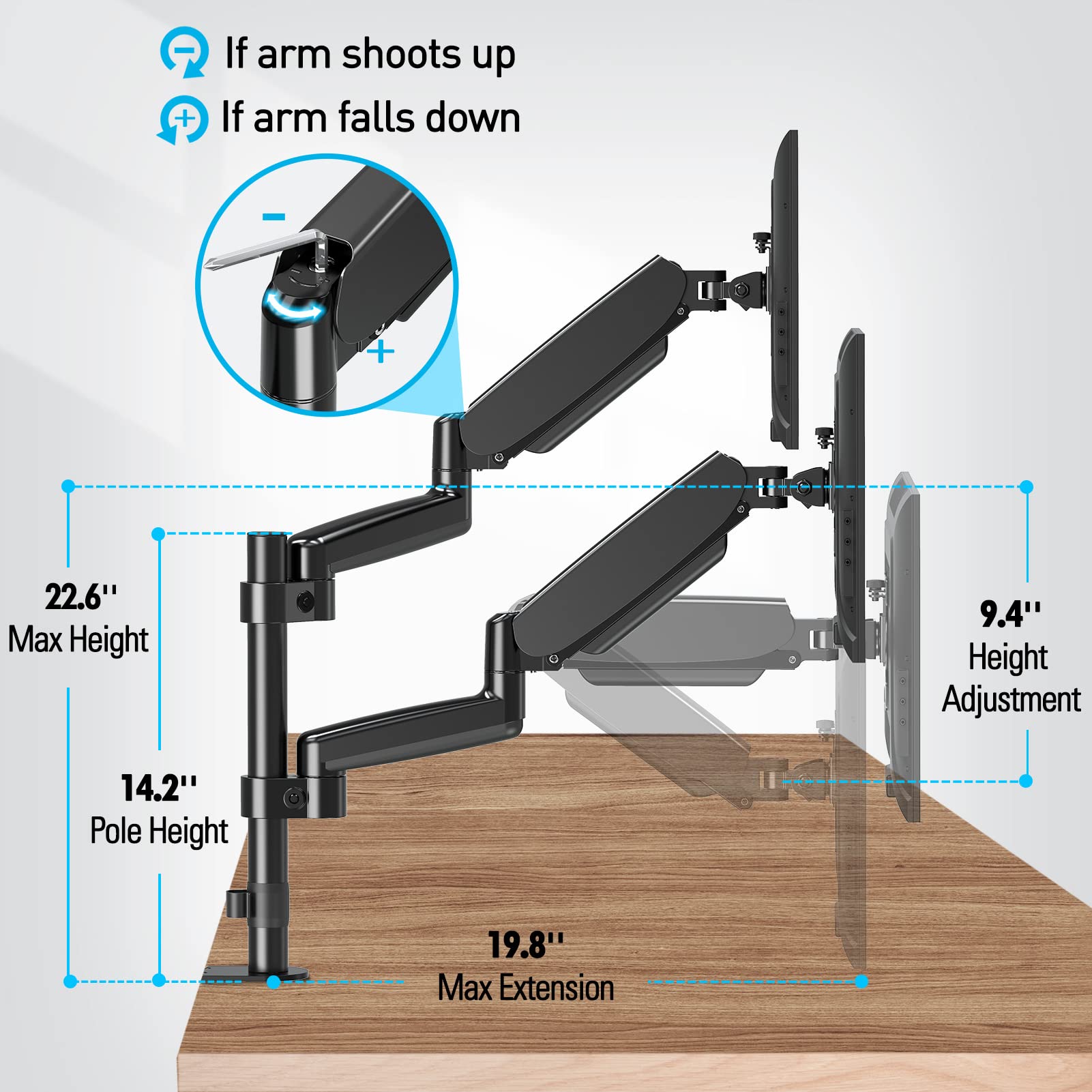 MOUNTUP Dual Monitor Stand for Desk - Adjustable Gas Spring Arm Mount Holds 2 Screens 17-32 Inch, VESA Compatible with Clamp/Grommet Base - Perfect for Home Office, Gaming & Workstation Setup
