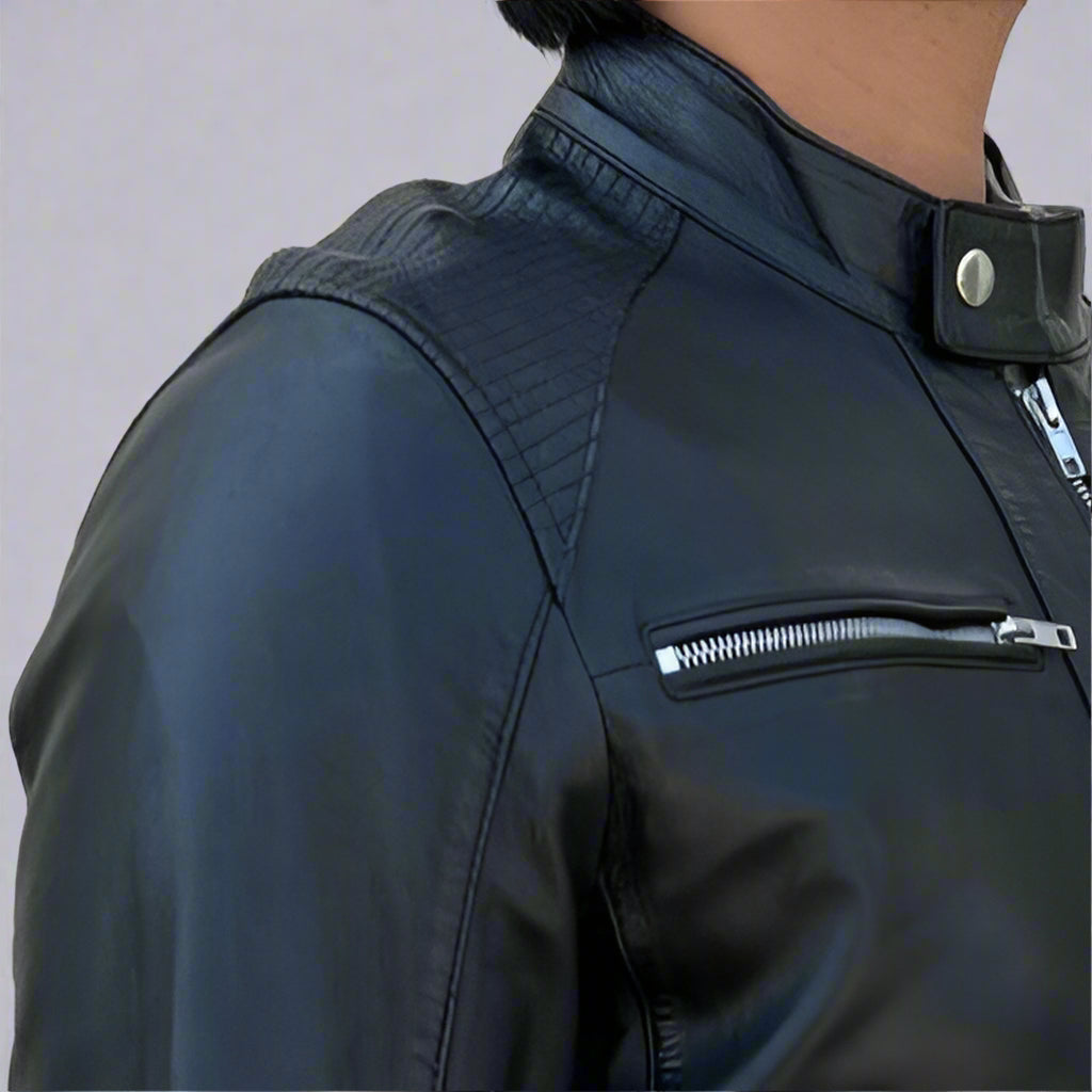 Premium Men's Genuine Sheep Leather Jacket with 4 Pockets, Stand Collar & Silver Zippers - Stylish Outerwear for Casual Wear, Motorcycle Riding & Fall Fashion