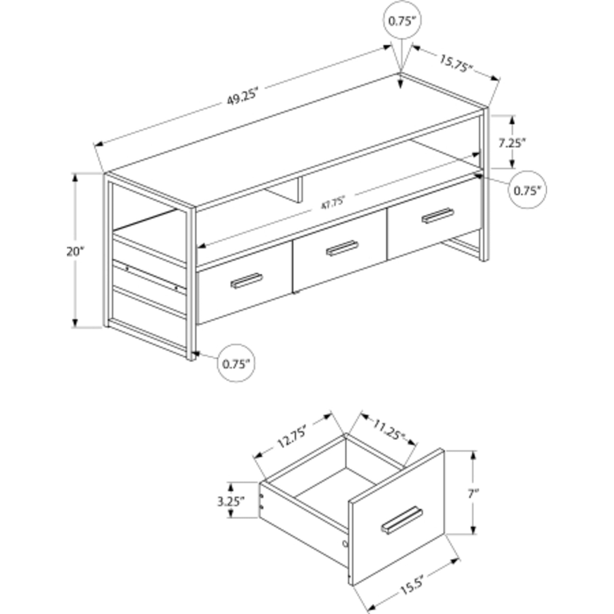 48 Inch TV Stand with Storage - Dark Taupe Modern Entertainment Center for Living Room, Bedroom & Home Theater