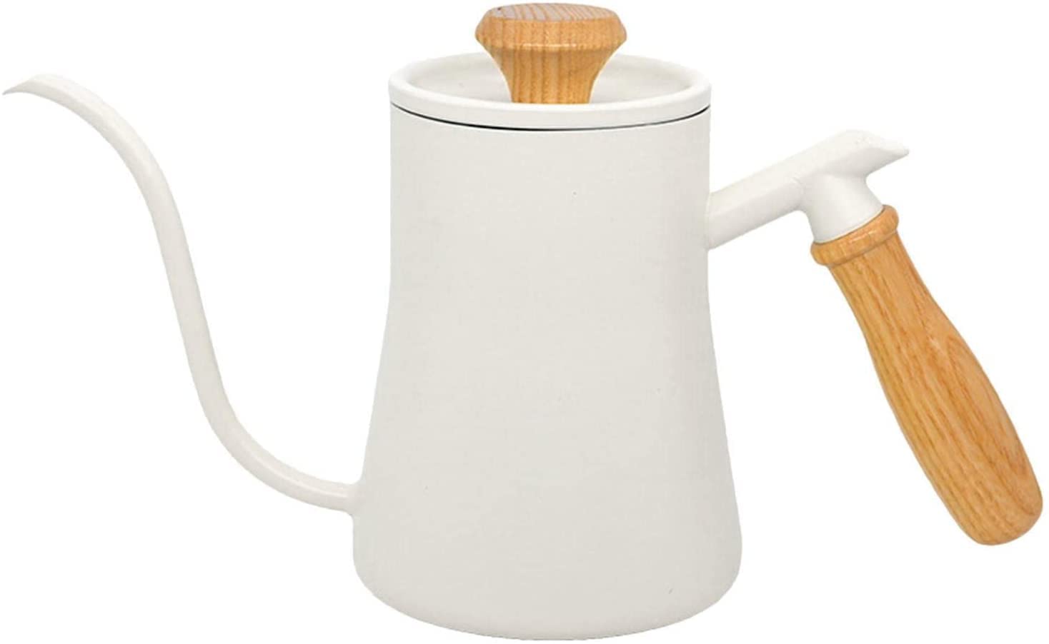 Premium Stainless Steel Gooseneck Tea Kettle with Wooden Handle - Long Spout Drip Kettle for Espresso, Moka & Pour Over Coffee - Perfect for Office, Home & Stovetop Use (White)