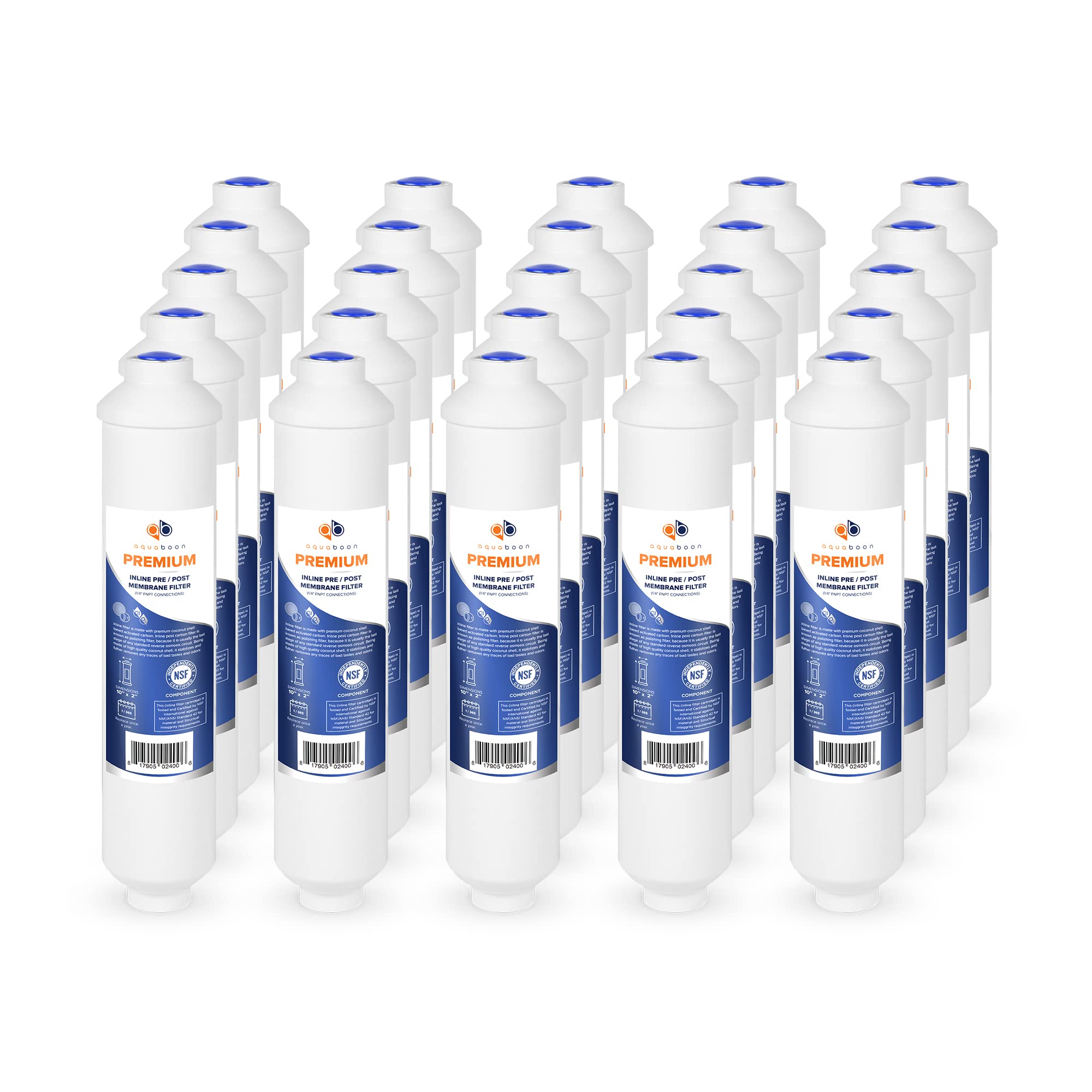 Aquaboon 25-Pack Premium Inline Post/Carbon Water Filter Cartridge for Reverse Osmosis Systems - Improves Taste & Removes Contaminants - Perfect for Home Drinking Water & Aquariums
