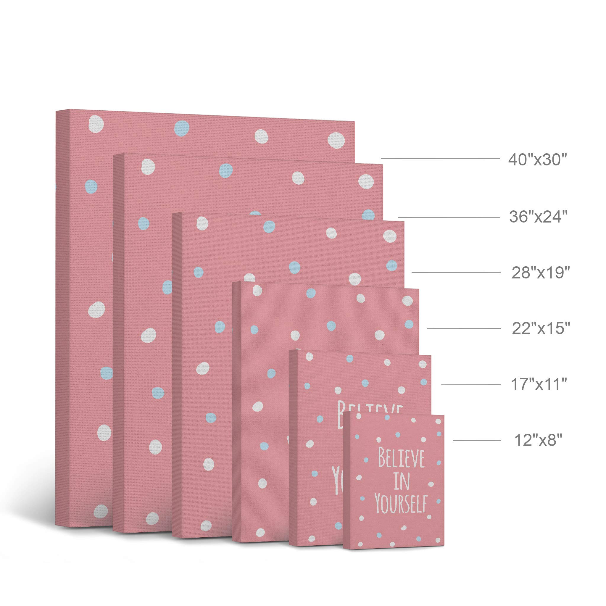 Believe in Yourself Inspirational Wall Art - Pink Canvas Print for Kids Room, Nursery & Baby Room Decor - Motivational Lettering Ready to Hang (12x8 Inches) - Perfect for Bedrooms, Playrooms & Classrooms - Made in USA