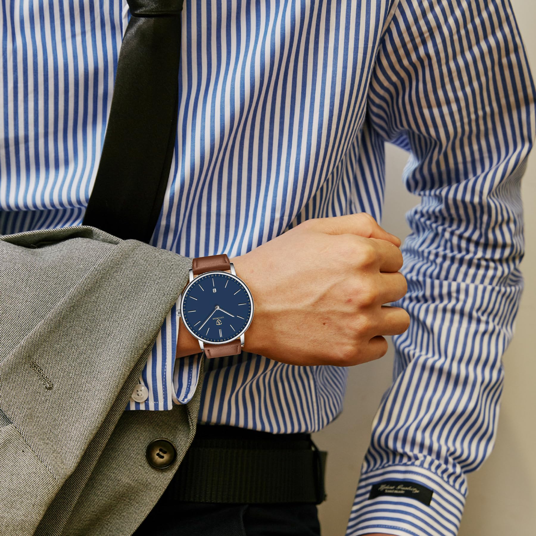 BEN NEVIS Men's Minimalist Analog Watch with Date Display & Genuine Leather Strap - Stylish Casual & Business Wristwatch for Office, Dating & Everyday Wear