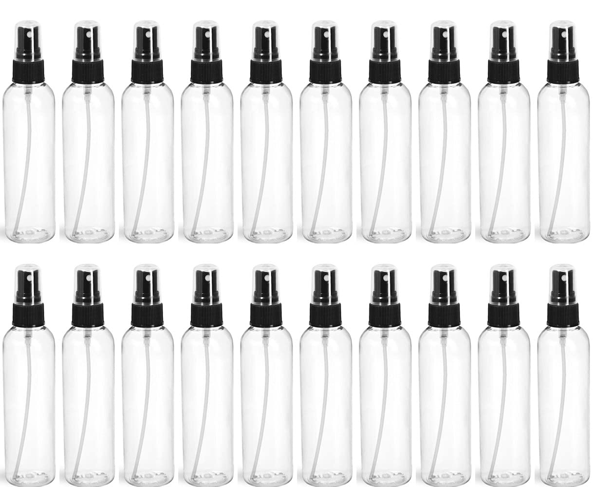 20 Pack 100ml Empty Clear Spray Bottles with Fine Mist Sprayer & Dust Cap - Small Refillable Plastic Bottles for Essential Oils, Beauty Products, Cleaning Solutions - Perfect for Home, Salon, Travel & DIY Projects