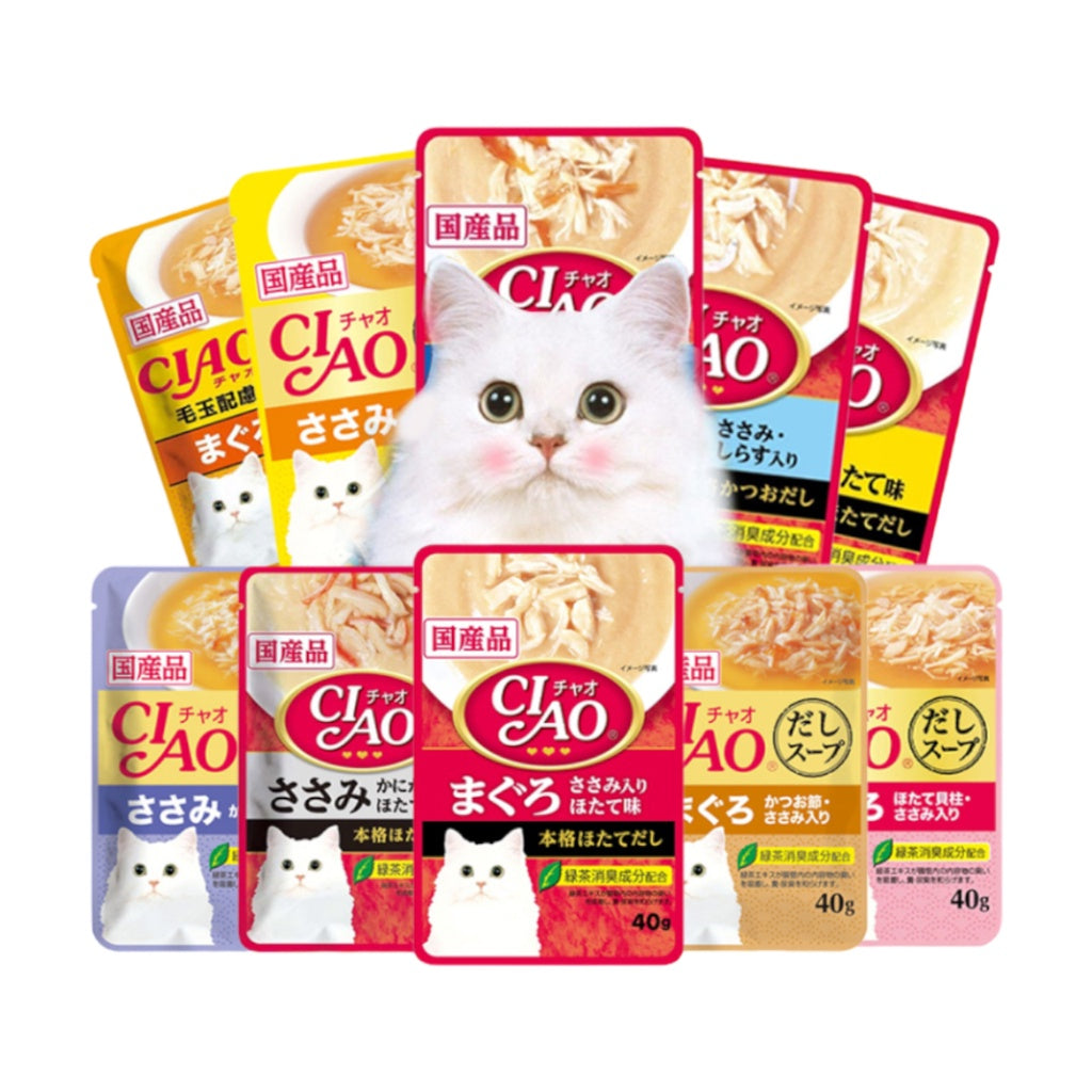 Premium Ciao Churu Flavored Wet Cat Food Pouch - 40g Tuna & Chicken Variety Pack - Grain-Free Soft Treats for Cats & Kittens - Perfect for Training, Bonding & Hydration