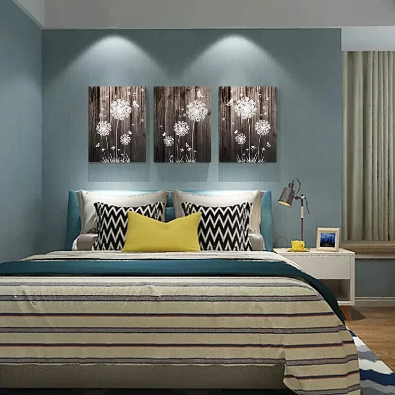 3-Piece Brown & White Abstract Dandelion Metal Wall Art - Ready to Hang Modern Home Decor for Living Room, Bedroom & Office