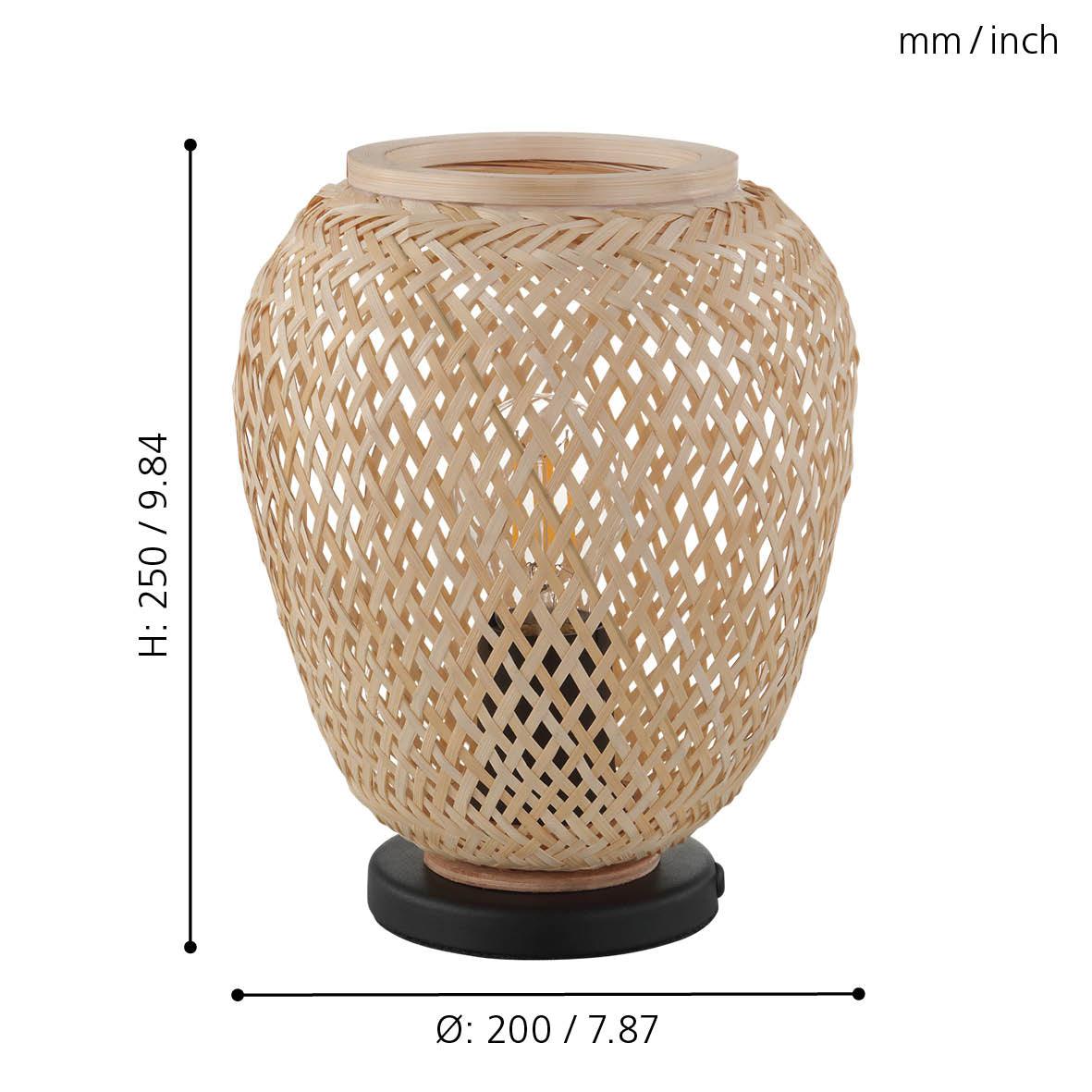 Eglo Dembleby Wicker Table Lamp - Natural Rattan Shade with LED Bulb for Bedroom, Living Room & Patio Decor - Boho Coastal Style Lighting Fixture