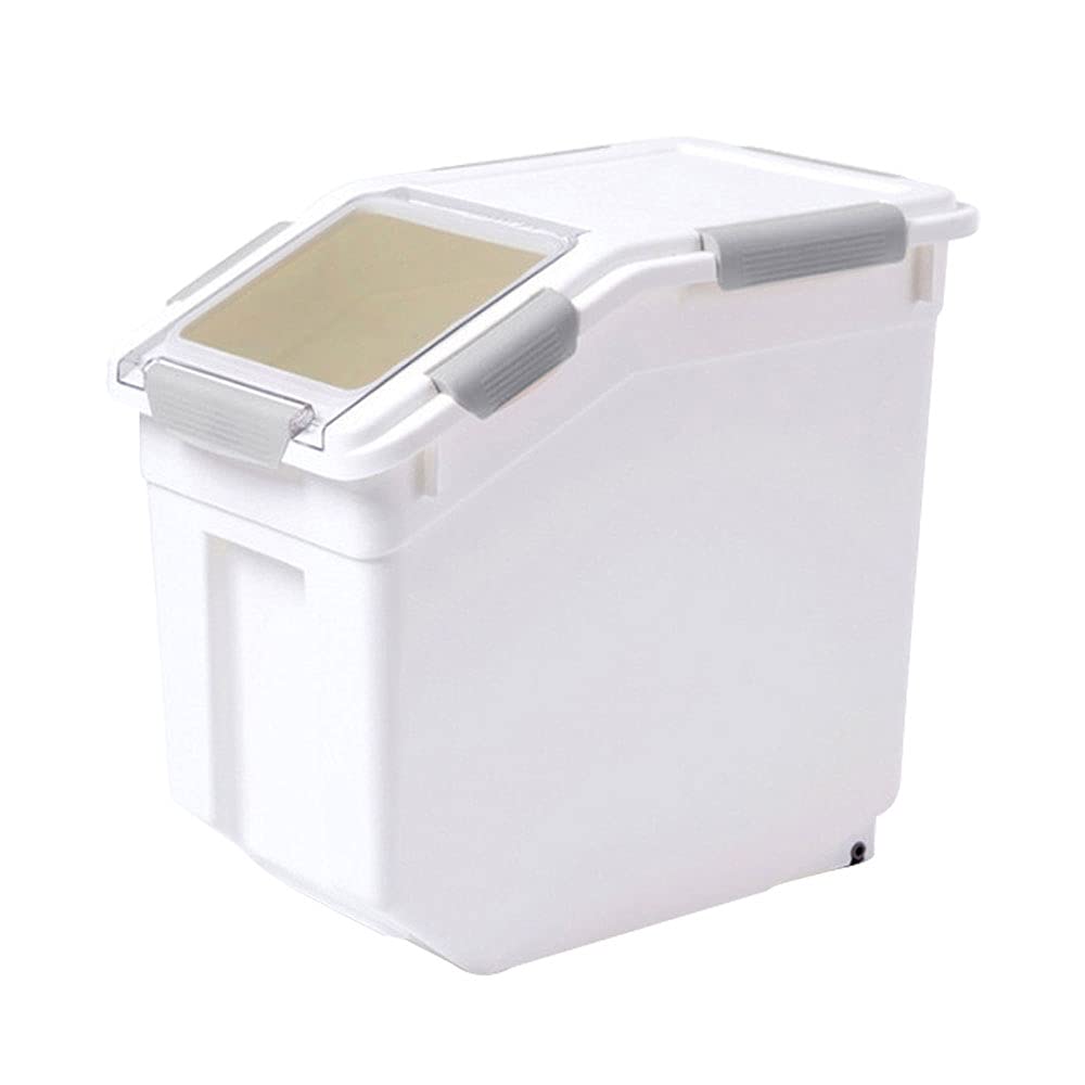 Airtight Dog Food Storage Container with Wheels - Large Pet Food Bin for Rice, Grain & Dry Food - Easy Roll Dispenser for Dogs & Cats - Perfect for Home, Garage or Pet Store (Gray)